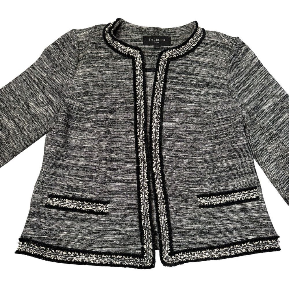 Talbots Talbots Tweed Open Front Fringe Trim Cotton Wool Blend Blaz Size XS / US 0-2 / IT 36-38 - 6 Thumbnail