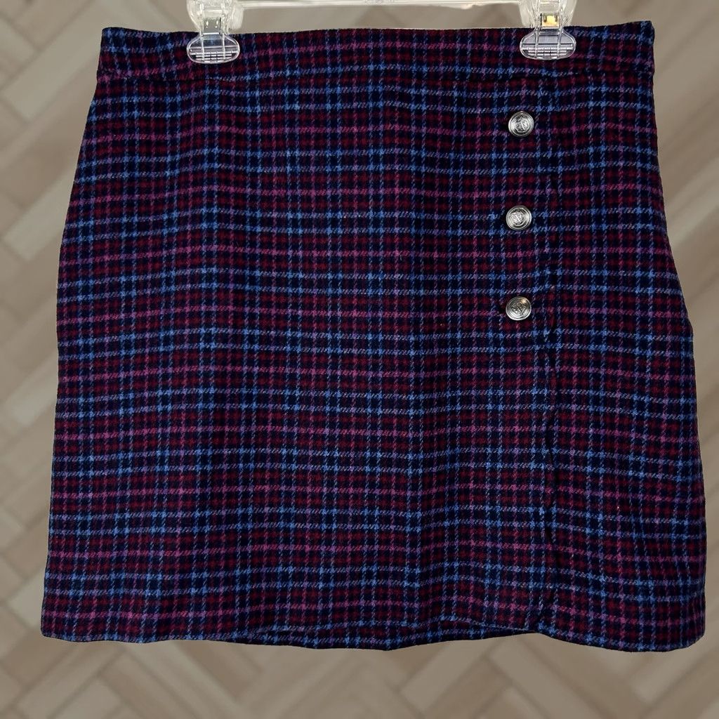 Talbots Talbots Skirt Womens 10 Petite Plaid Blue Wool Blend Button Office Career Read Size 32" / US 10 / IT 46 - 1 Thumbnail