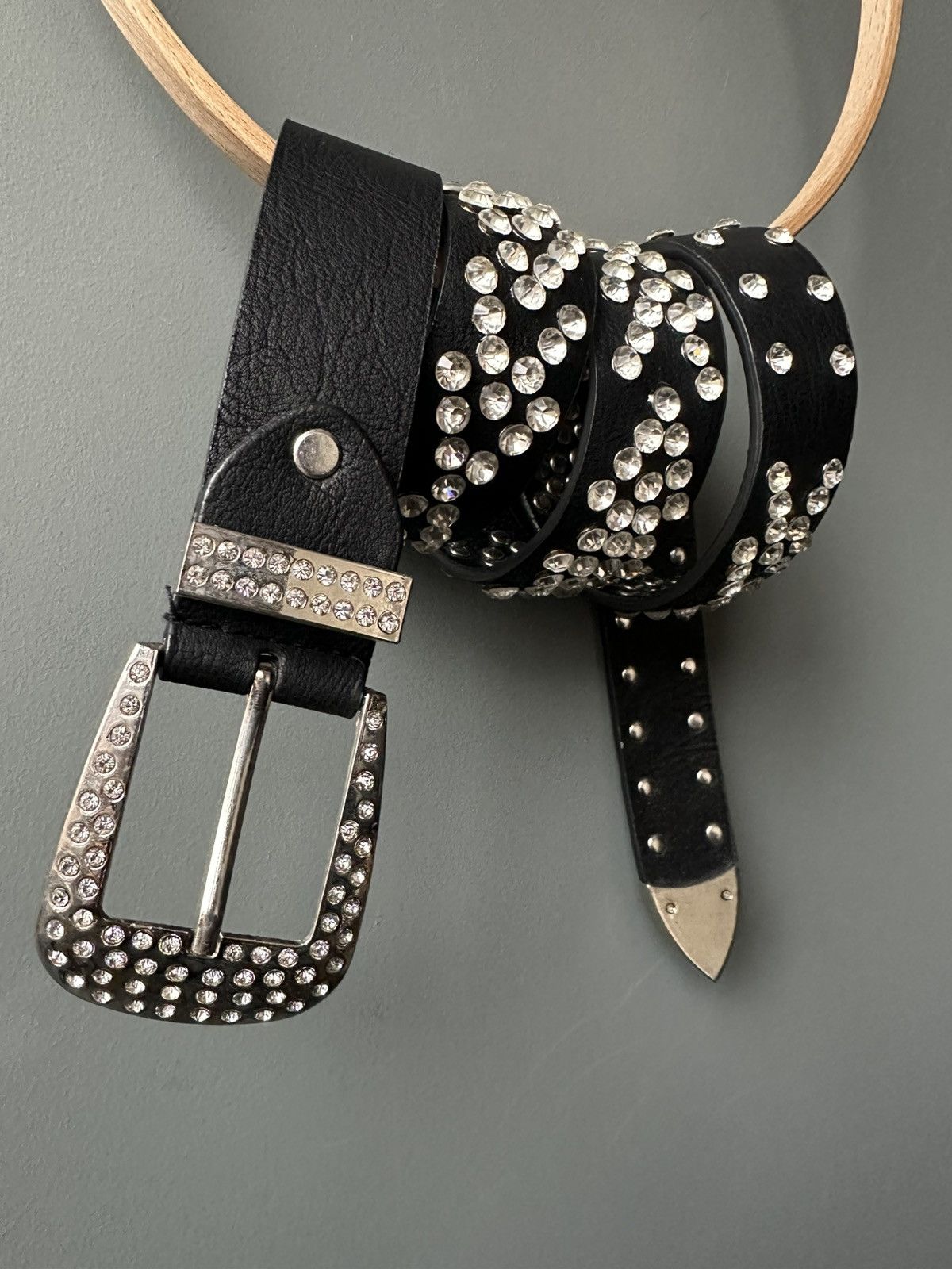 Vintage Leather Rhinestones Belt BB Simon Analog Size ONE SIZE - 2 Thumbnail