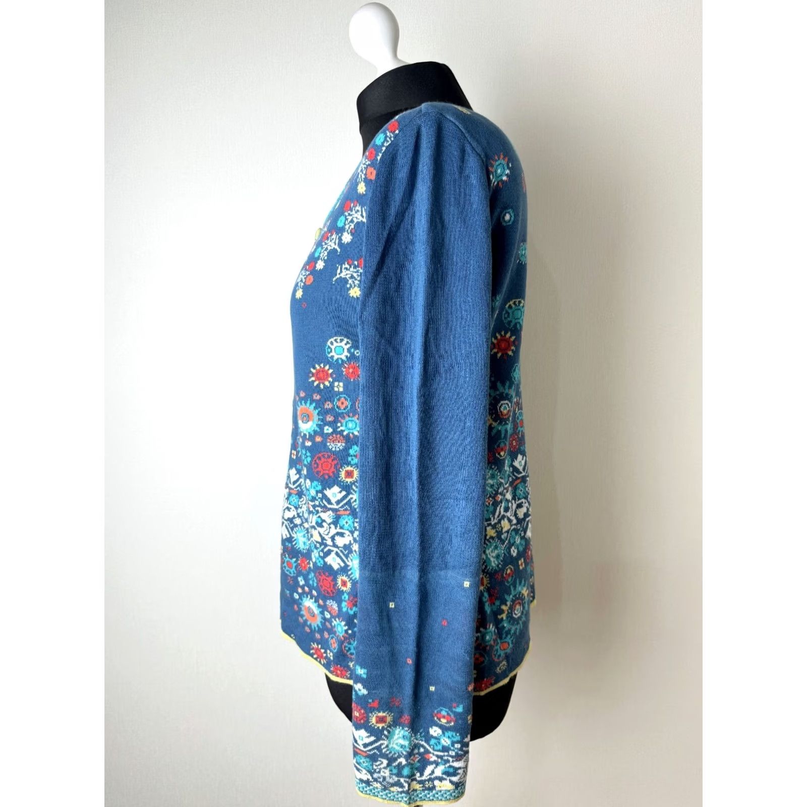 Vintage IVKO Cardigan Jumper Womens Cotton Crew Neck Size 40 Blue Boho Ethnic Size S / US 4 / IT 40 - 4 Thumbnail