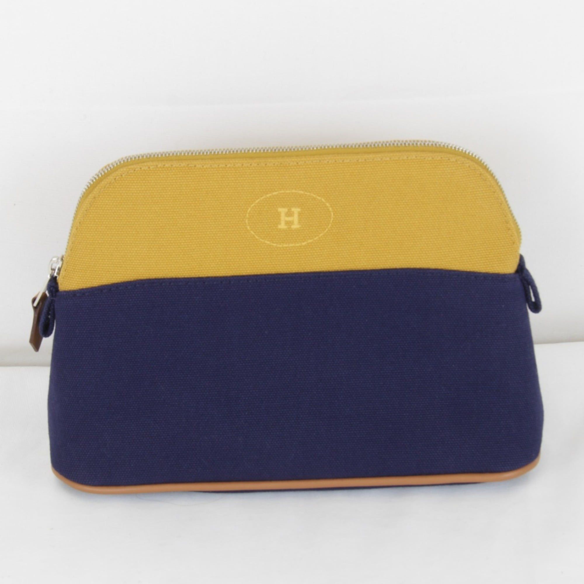 Hermes HERMES Bolide Mini Pouch, Cotton, Ochre x Navy, Women's Size ONE SIZE - 1 Thumbnail