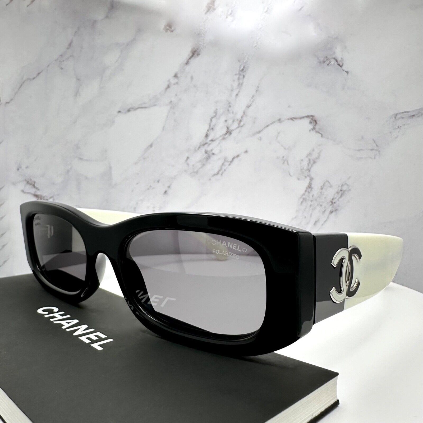 New CHANEL Sunglasses Black White Polarized CC Logo