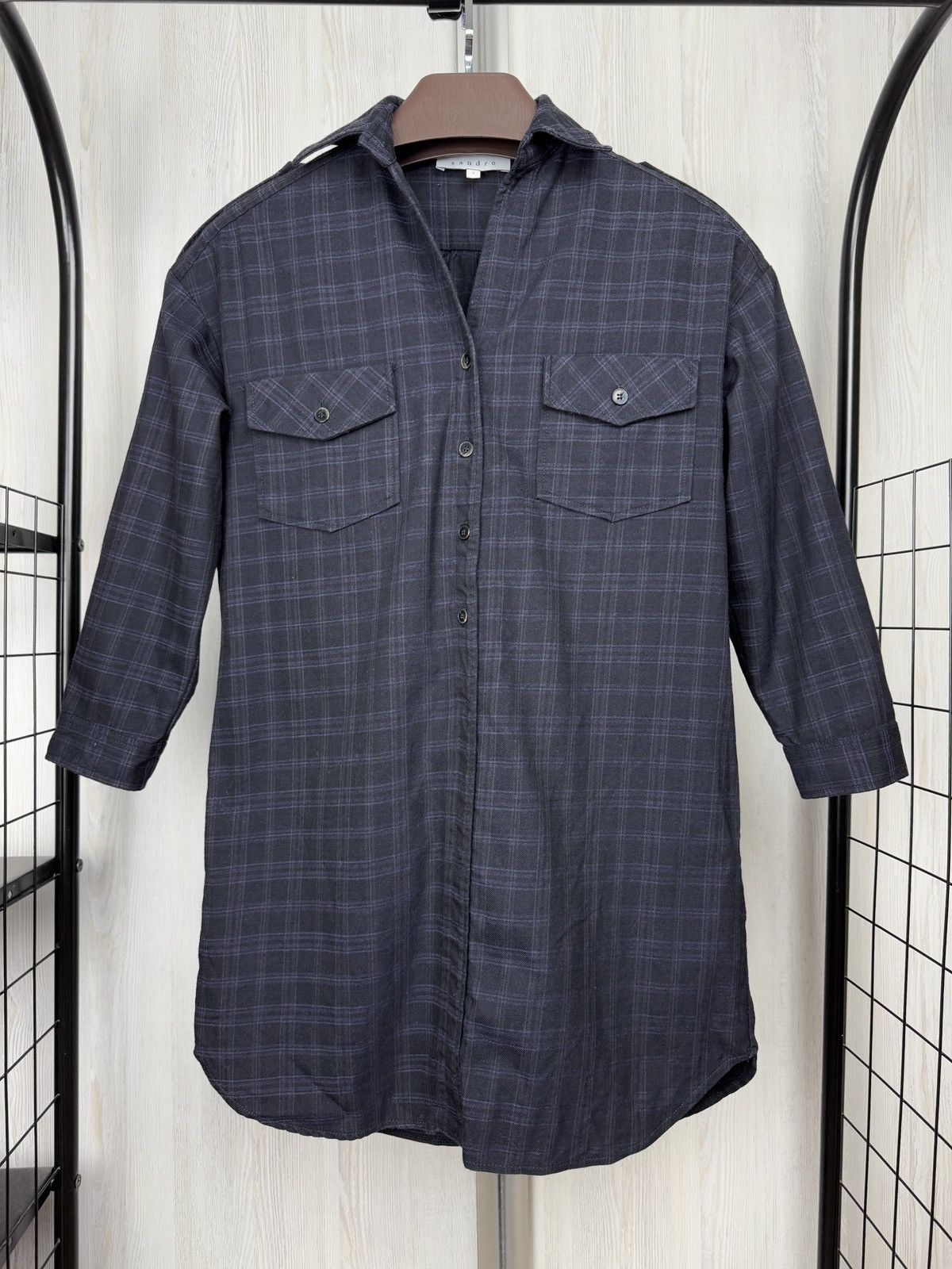Sandro Sandro Paris Checkered Wool Cotton Short Shirt Dress size 1 Size S / US 4 / IT 40 - 2 Thumbnail