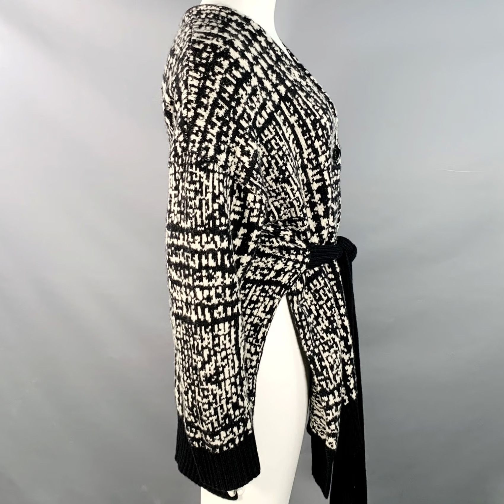 Proenza Schouler PROENZA SCHOULER Coat Size L Black White Wool Geometric Knit V-Neck Tie Size L / US 10 / IT 46 - 2 Thumbnail