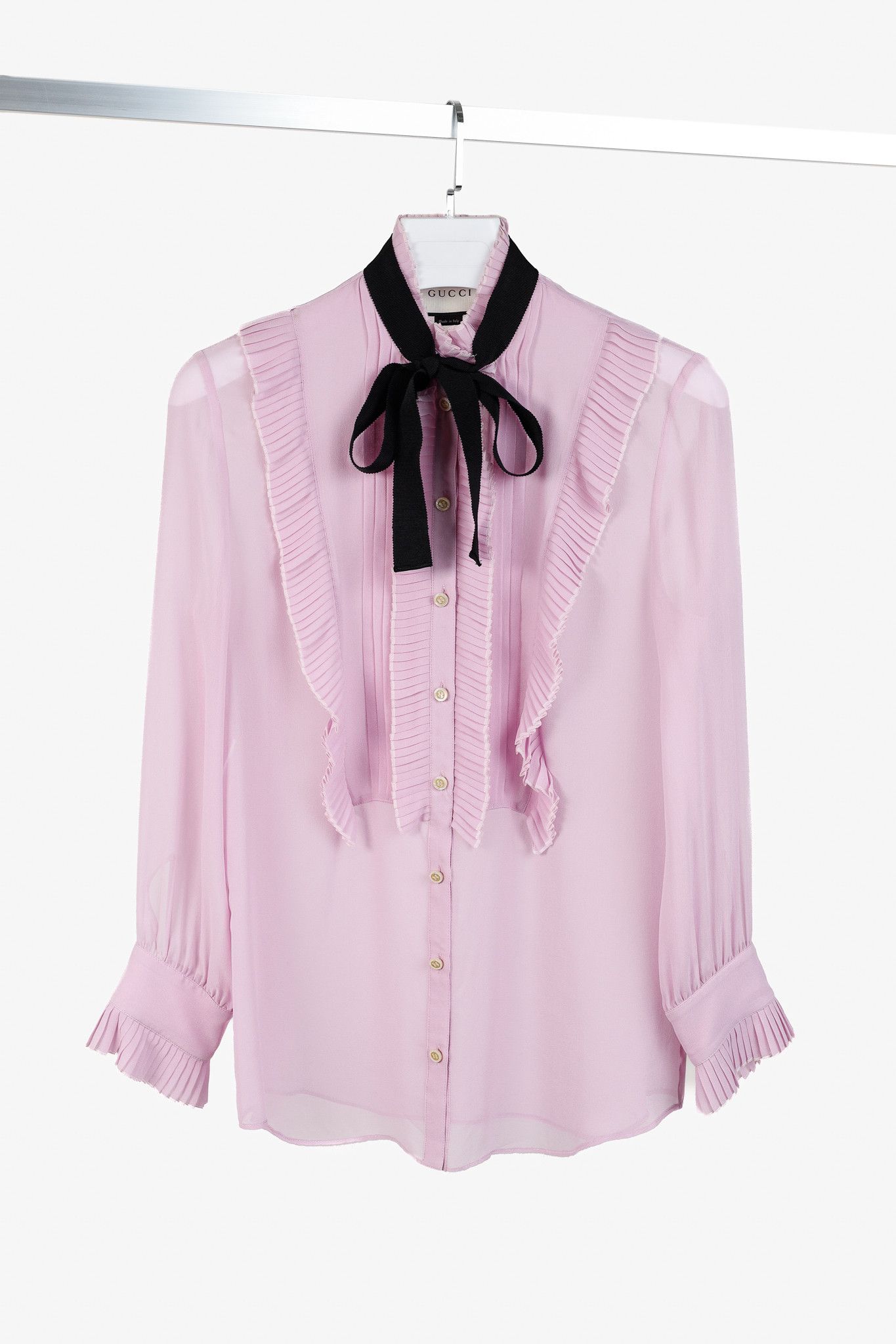 Gucci Gucci Resort 2016 Pink Silk Pleated Ruffle Tie-Neck Shirt Size M / US 6-8 / IT 42-44 - 1 Thumbnail