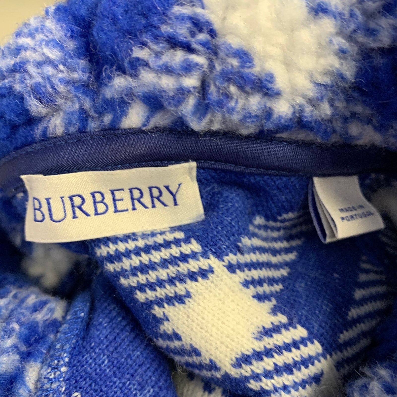 Burberry XS Blue White Plaid Acrylic Blend Fleece Hoodie Pullover Size US XS / EU 42 / 0 - 5 Thumbnail
