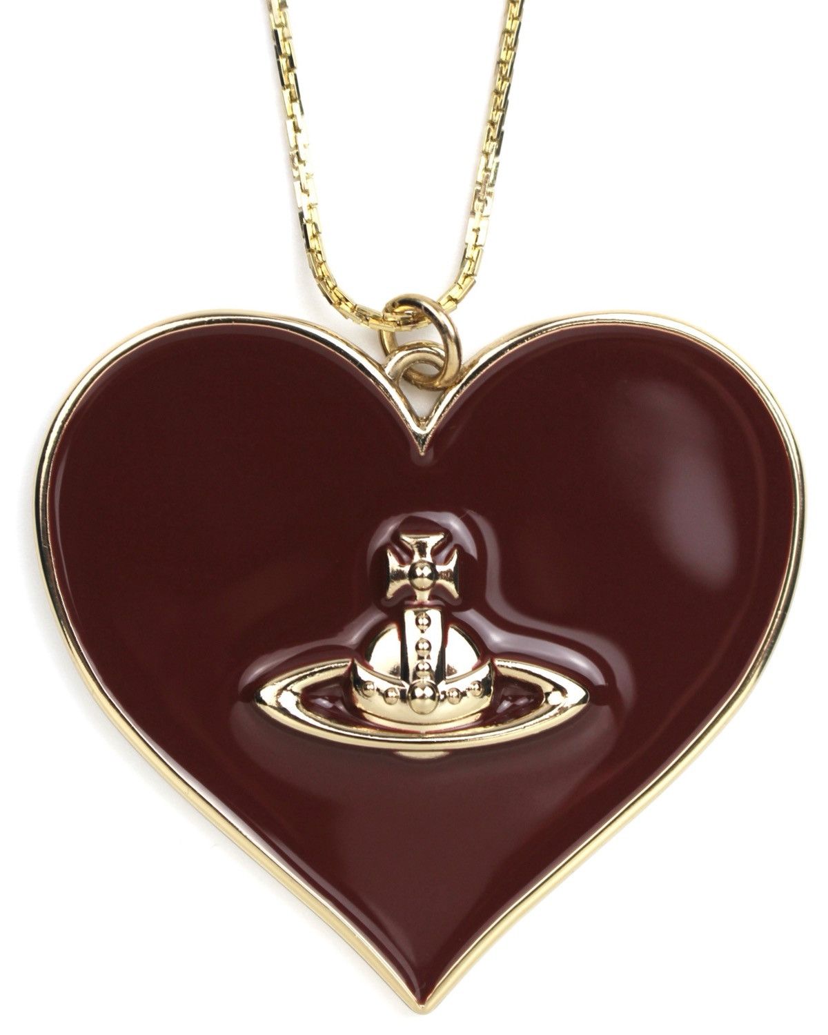Vivienne Westwood 2000S VIVIENNE WESTWOOD BURGUNDY ORB HEART CHARM NECKLACE Size ONE SIZE - 1 Thumbnail