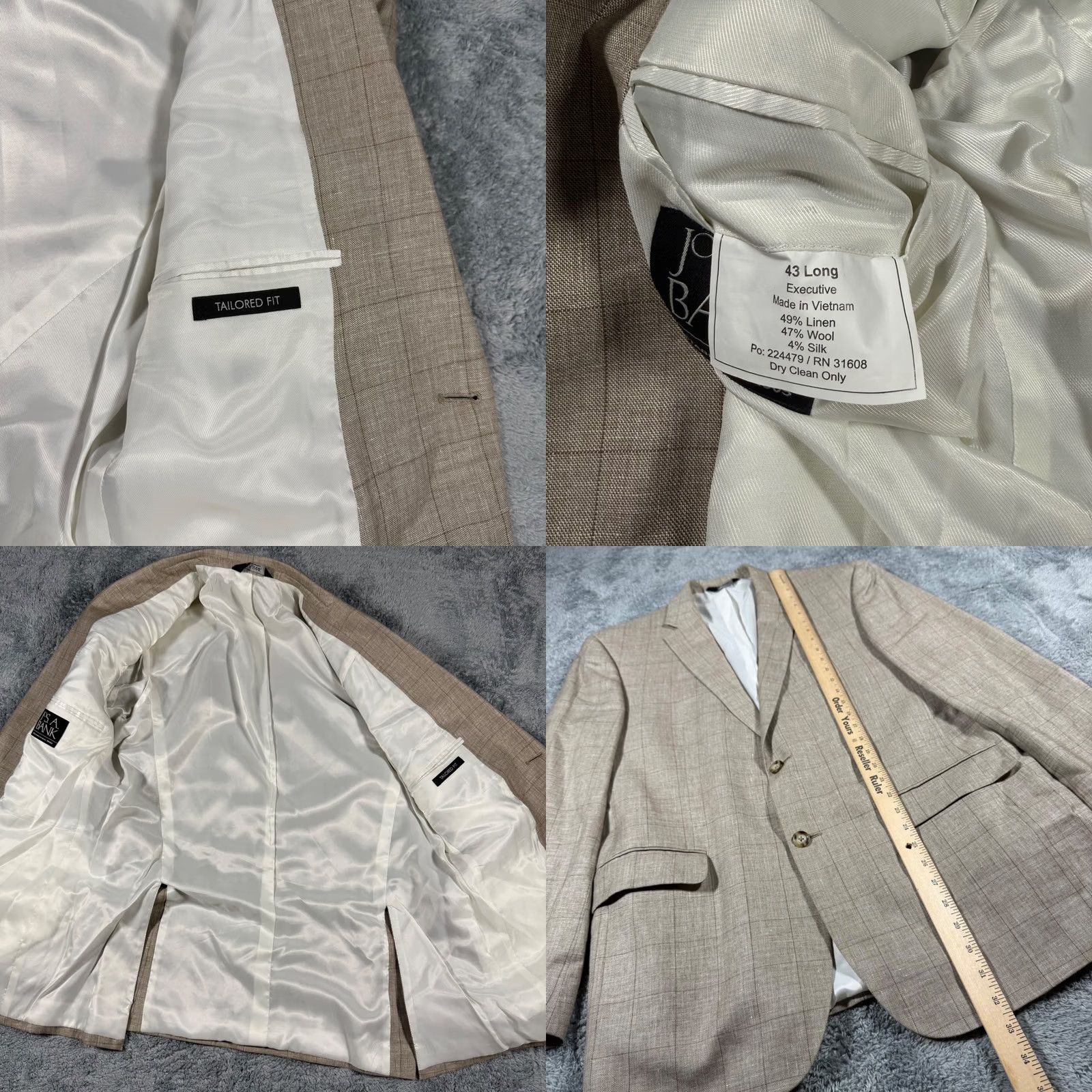 Vintage JOS A BANK Blazer Sport Jacket Plaid Mens Size 43L Linen Wool Silk Size 46R - 8 Thumbnail