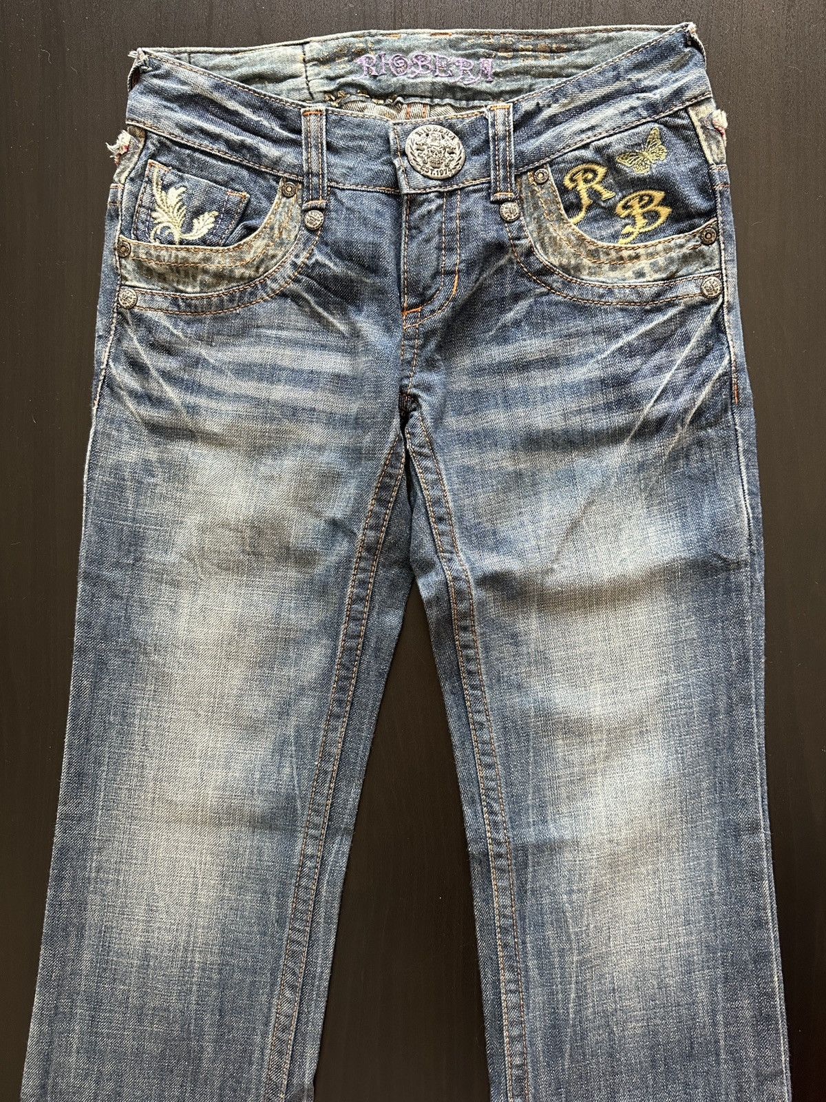 Vintage Riobera Y2K Embroidered Flared Jeans Japanese McBling Gyaru Size 25" / US 0 / IT 36 - 2 Thumbnail