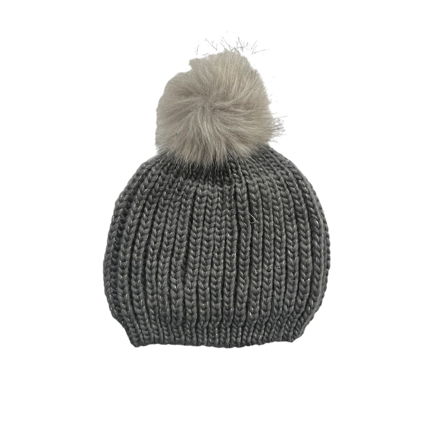 Other Beanie Dark Gray with Silvery Threads Light Gray Pompom OS Size ONE SIZE - 1 Thumbnail