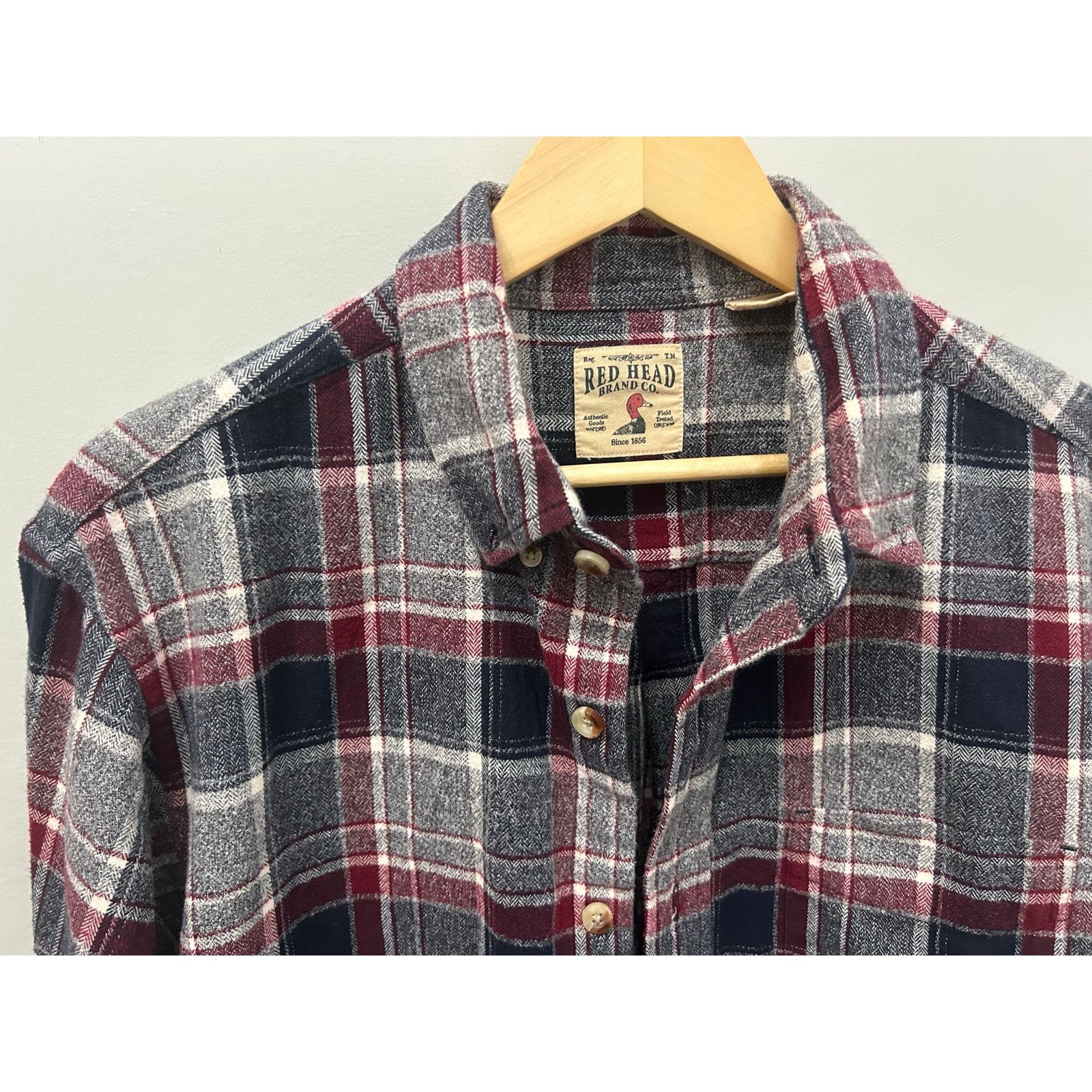 Redhead RedHead Mens Large Tall Gray Black Red Plaid Flannel Shirt Size US L / EU 52-54 / 3 - 2 Thumbnail