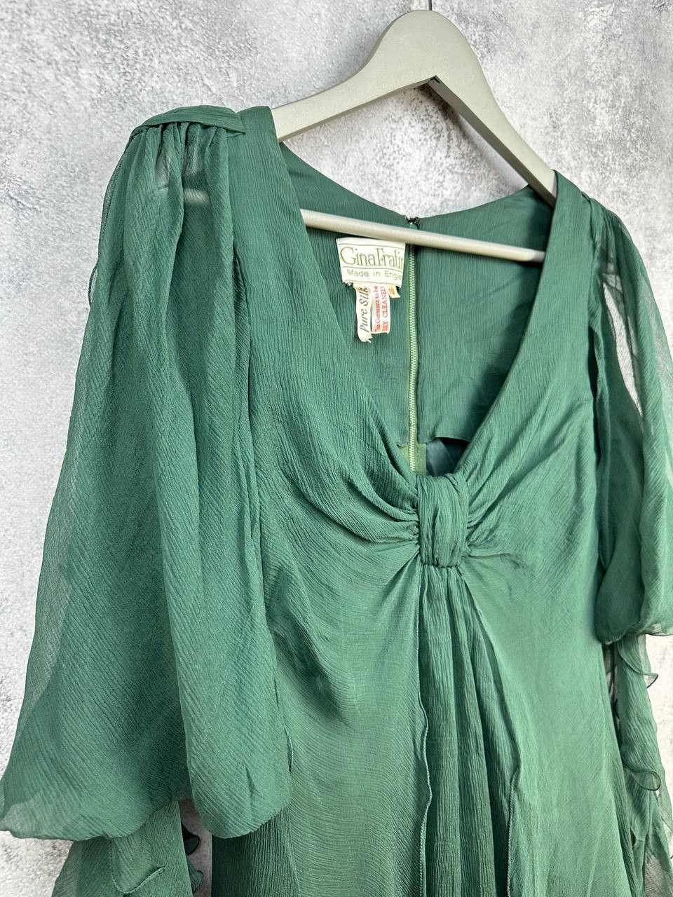 Vintage Gina Fratini Vintage 1970s Pure Silk Chiffon Draped Dress Size M / US 6-8 / IT 42-44 - 4 Thumbnail