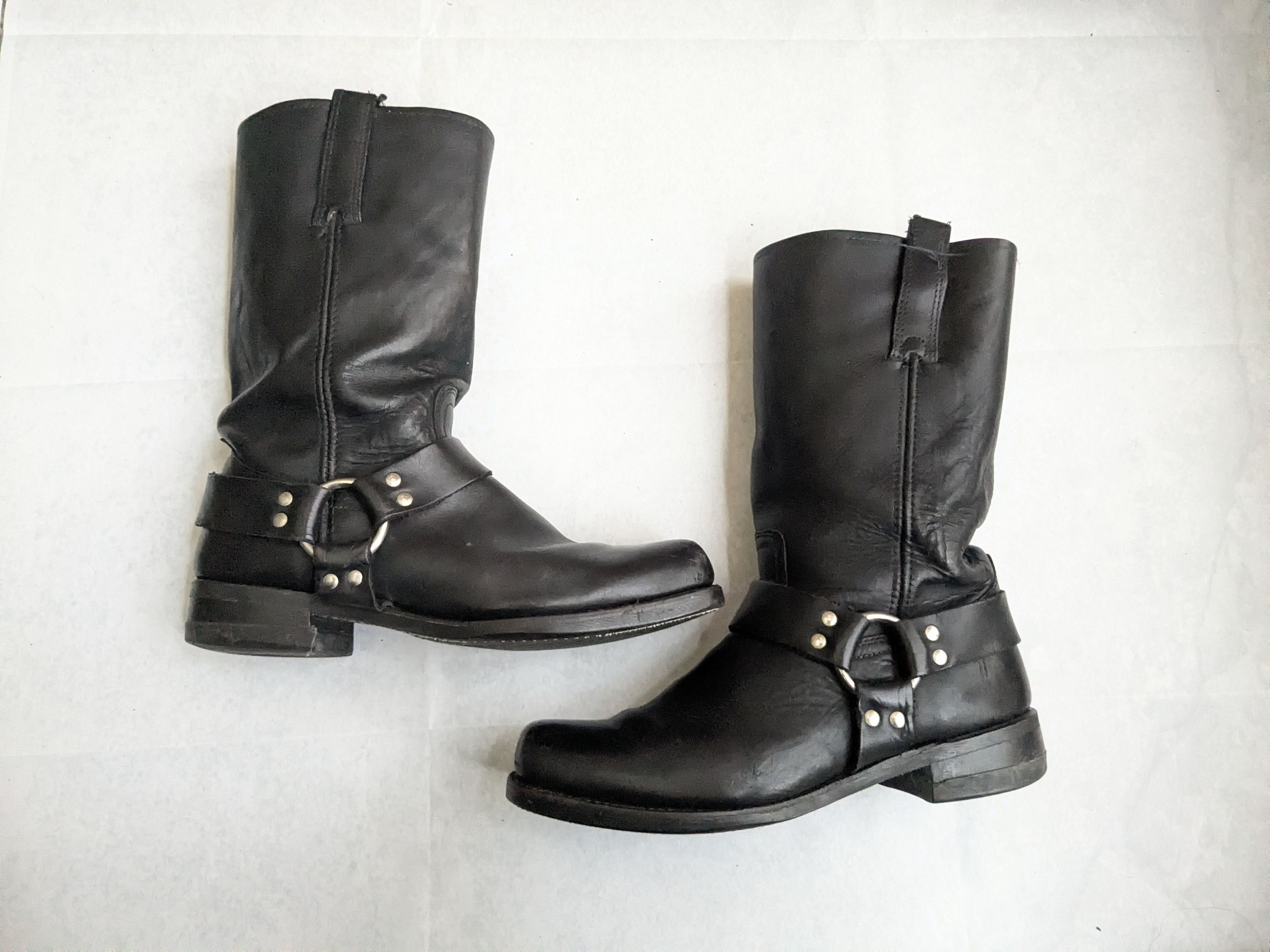 Pre-owned Frye Harness Boots Black Leather 11 M Biker