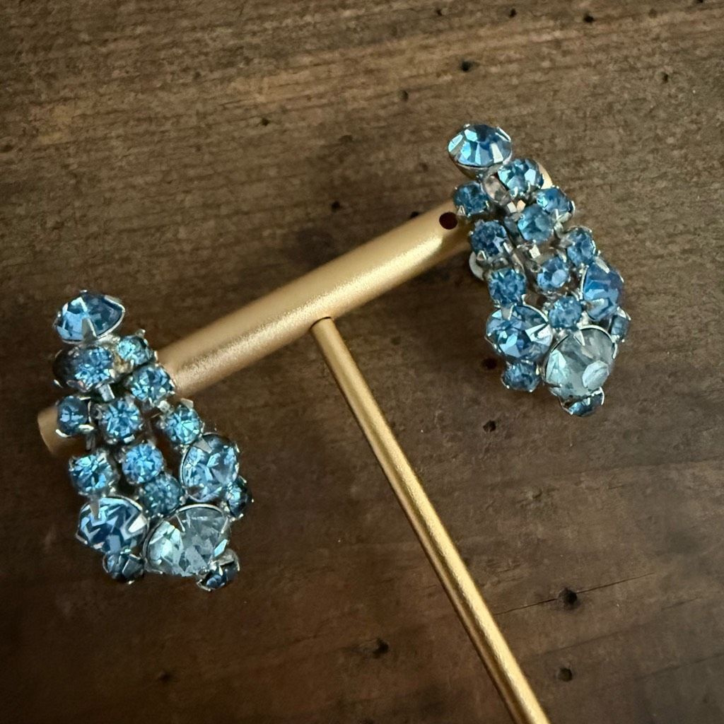 Vintage Vintage Ice Baby Blue Rhinestone Screw Back Earrings Silver Size ONE SIZE - 2 Thumbnail