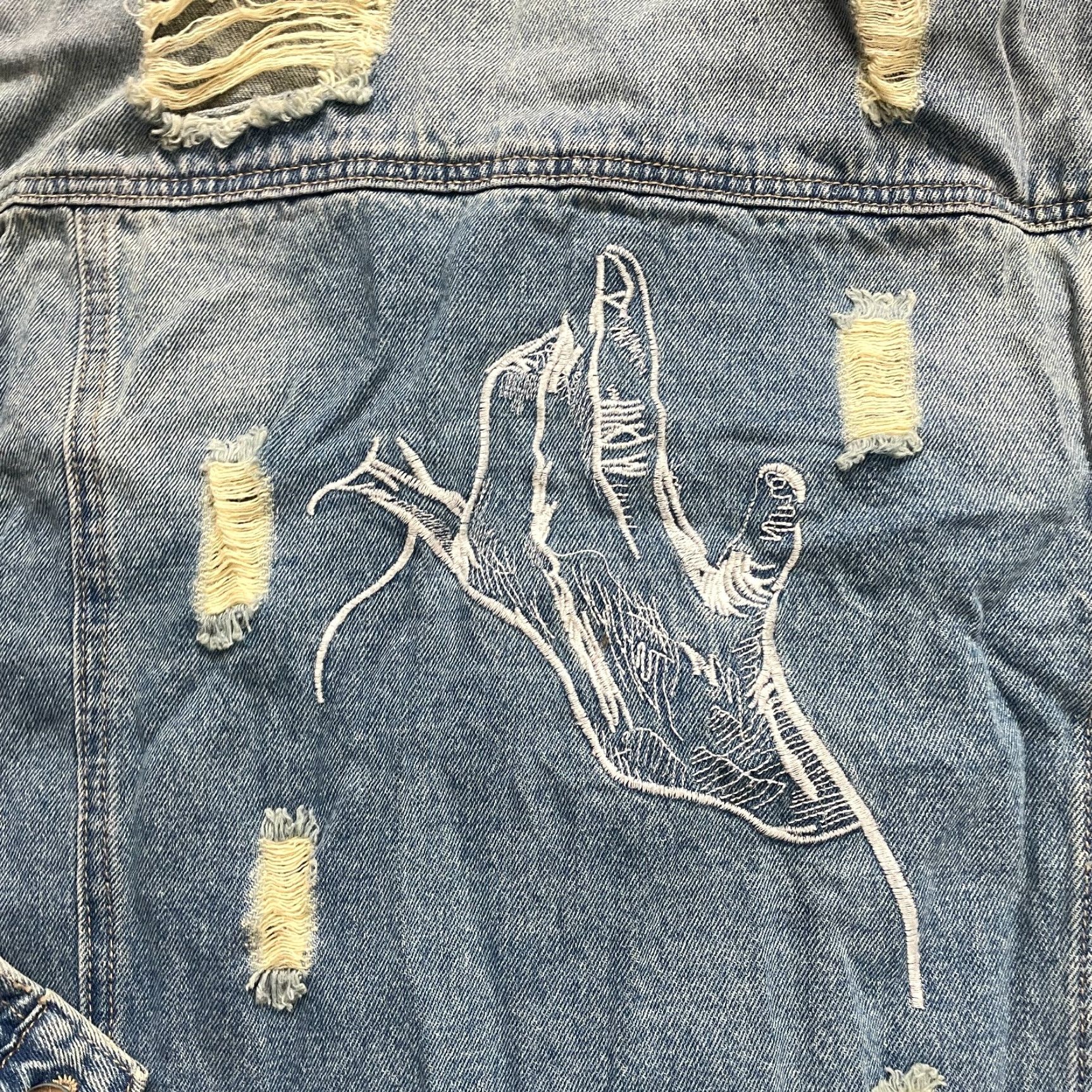 Denime Zoho Women’s Denim Jacket Medium Blue Full Zip Casual Punk Distressed Pockets Fall Winter Size M / US 6-8 / IT 42-44 - 6 Thumbnail