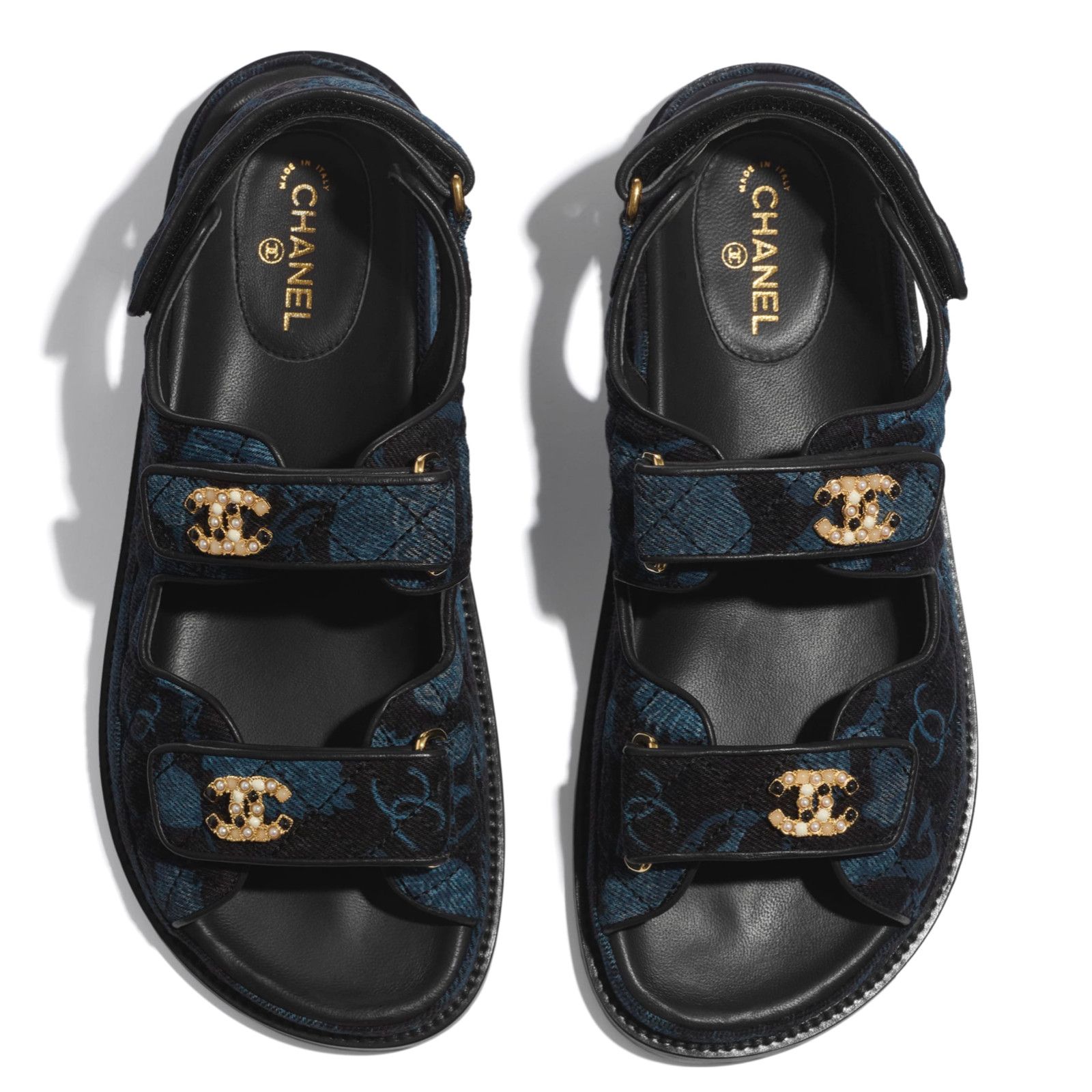 Chanel Chanel 21A Blue Black Grey Denim CC Logo Mule Slide Strap Size US 6 / IT 36 - 7 Thumbnail
