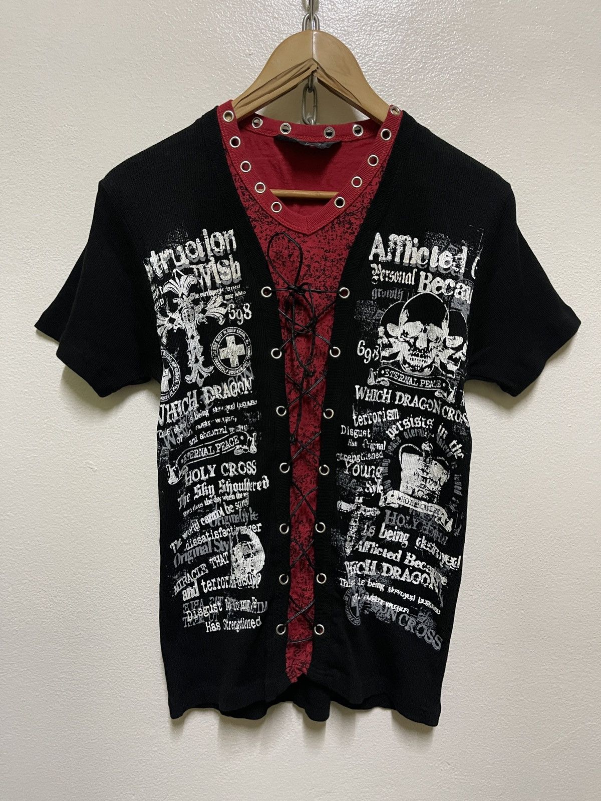 Japanese Brand Beaumere Lace Up Poem Punk T Shirt Size US L / EU 52-54 / 3 - 1 Thumbnail