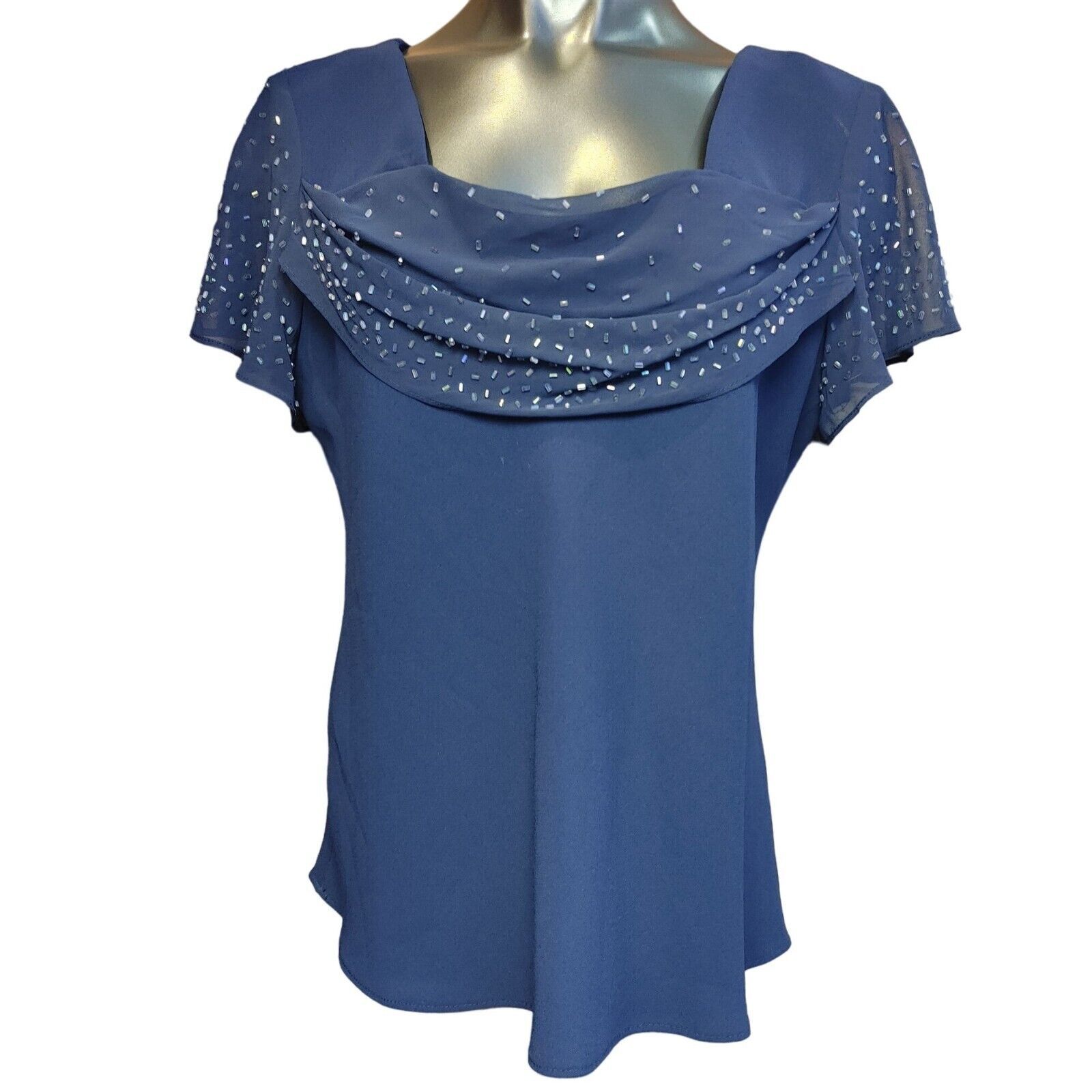 Other S.L.Fashions Women's Navy Blue Short Sleeve Scoop Scarf Bead Size XXL / US 16-18 / IT 52-54 - 1 Thumbnail
