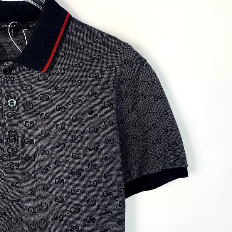 Gucci Gray old flower full print short-sleeved polo shirt