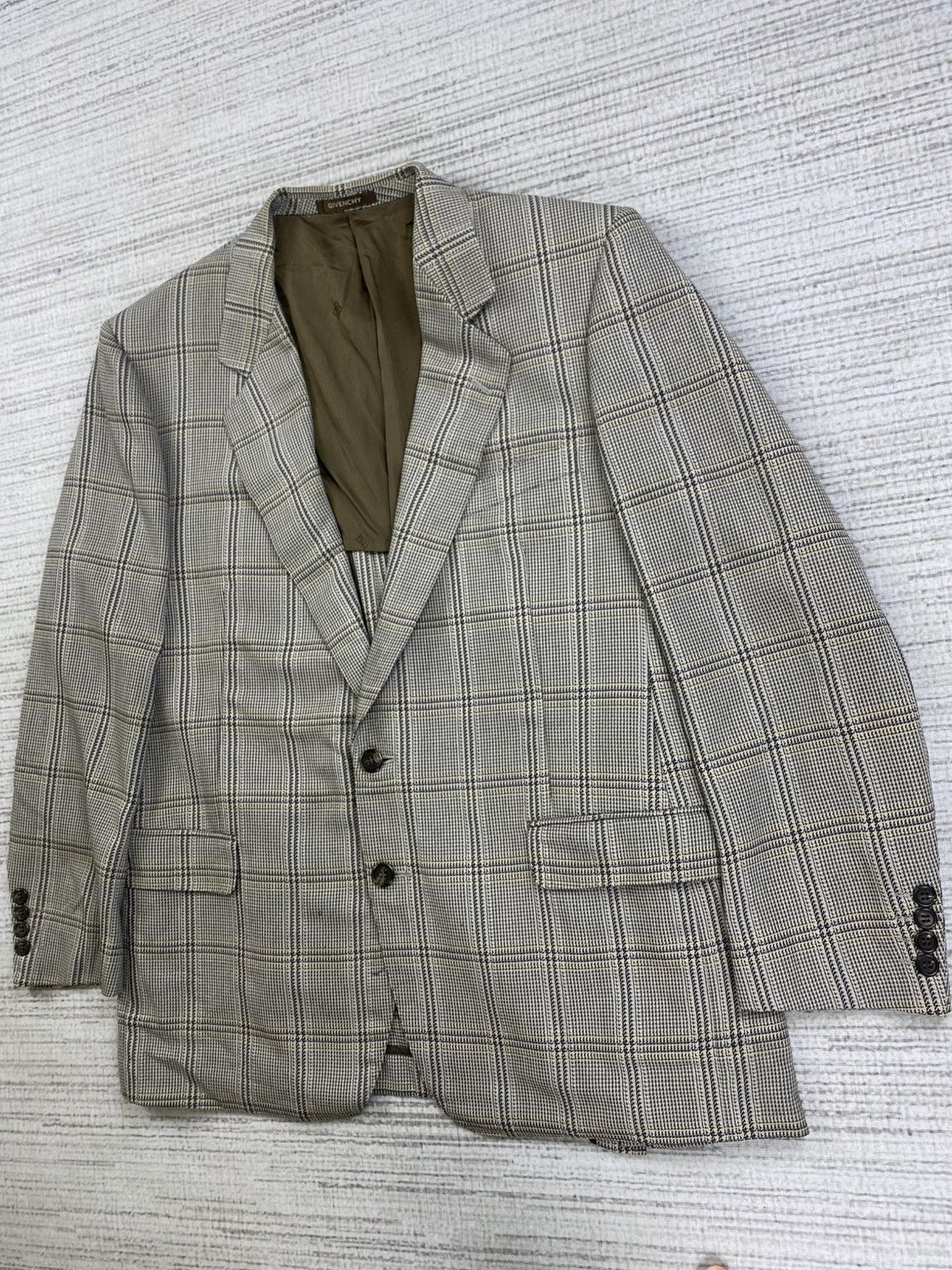 Givenchy × Vintage Vintage GIVENCH Grey Plaid Luxury Suit Blazer Size US M / EU 48-50 / 2 - 4 Thumbnail