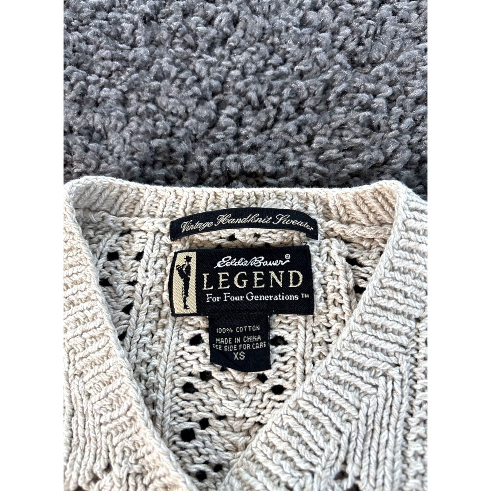 Eddie Bauer VINTAGE Eddie Bauer Cardigan Womens XS Ivory Open-Knit Crochet 90s V-Neck Long Sleeve Cotton Sweater Girls Size XS / US 0-2 / IT 36-38 - 4 Thumbnail