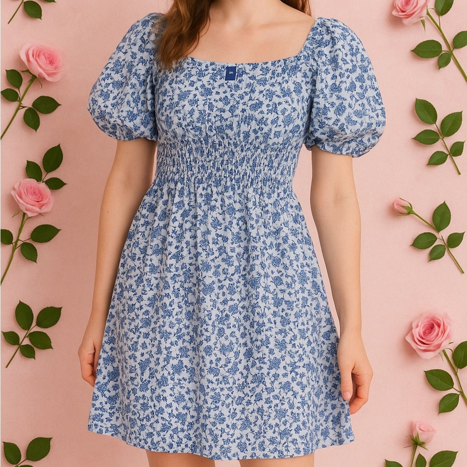 Old Navy Old Navy Blue Floral Smocked Mini Dress – Size S Size S / US 4 / IT 40 - 1 Thumbnail