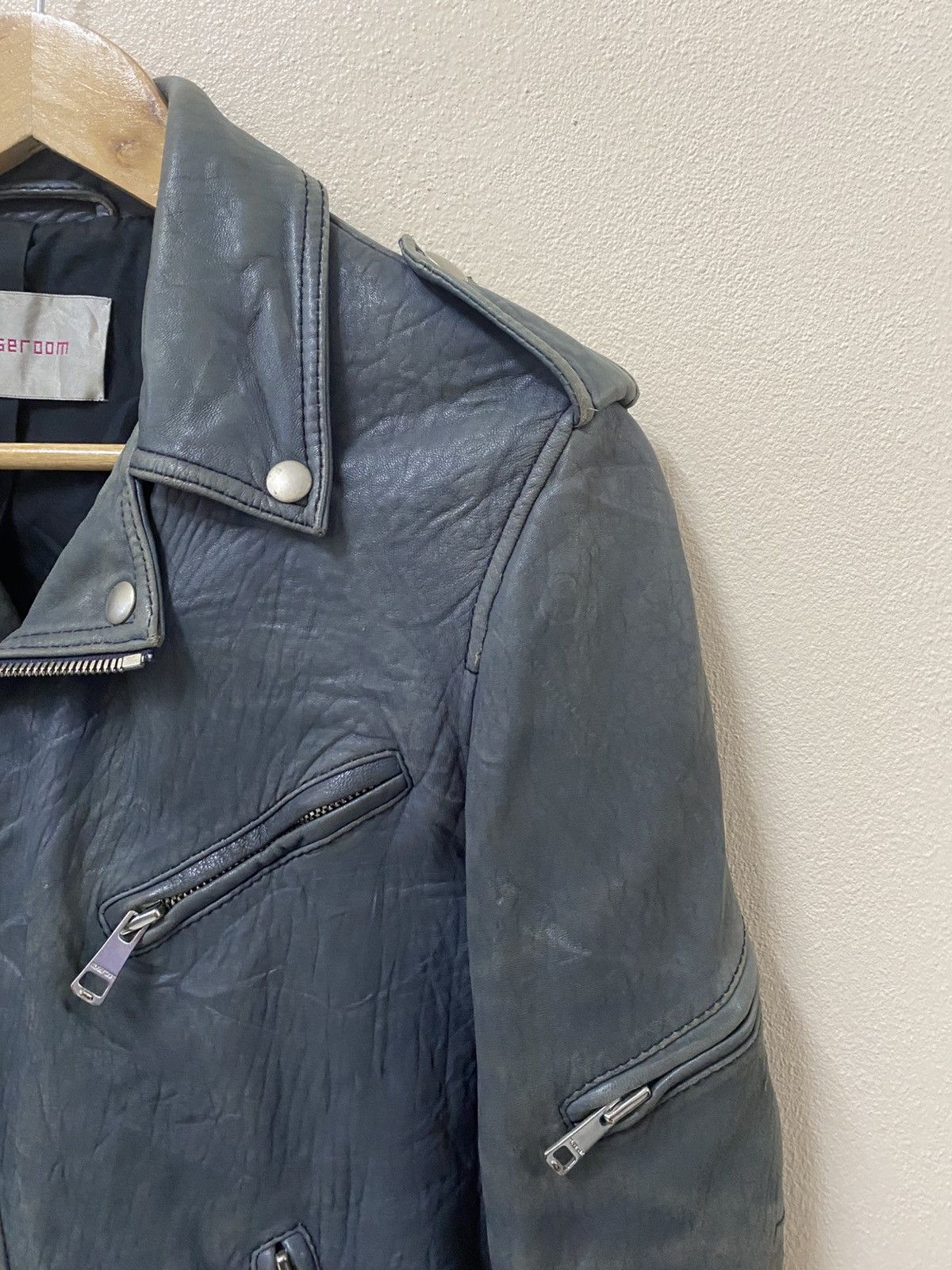 Vintage MuseRoom Blue Leather Biker Jacket Distressed Moto Style Size US S / EU 44-46 / 1 - 4 Thumbnail