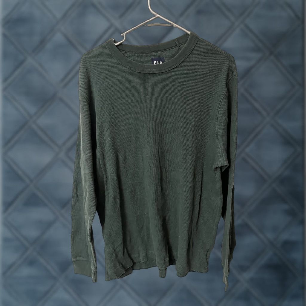 Gap Gap Mens T-Shirt Long Sleeve Shirt L Green Knit Cotton Waffle Classic Fit 90s Designer Retro Vintage Men Size US L / EU 52-54 / 3 - 1 Thumbnail