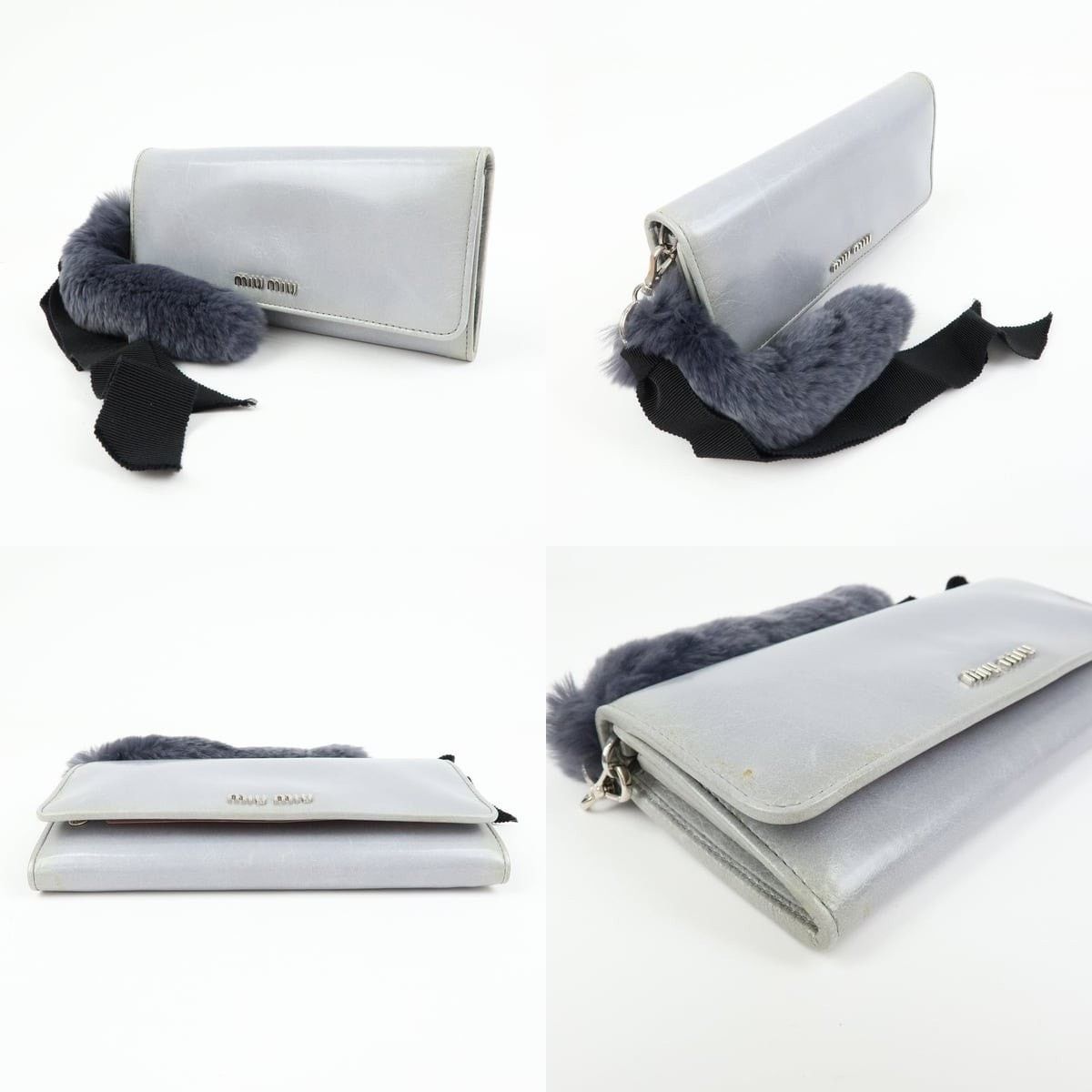 Miu Miu Miu Miu Vitello Shine Fur Flap Long Wallet Calfskin Gray Size ONE SIZE - 3 Thumbnail