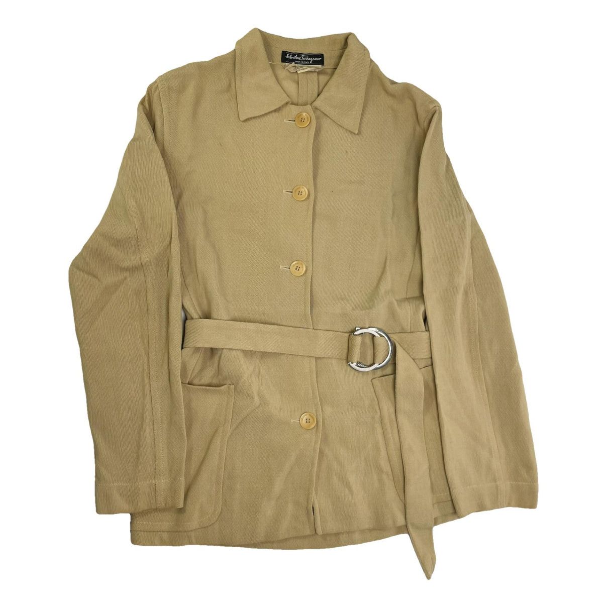 Salvatore Ferragamo Beige Wool Trench Coat Size L / US 10 / IT 46 - 1 Thumbnail