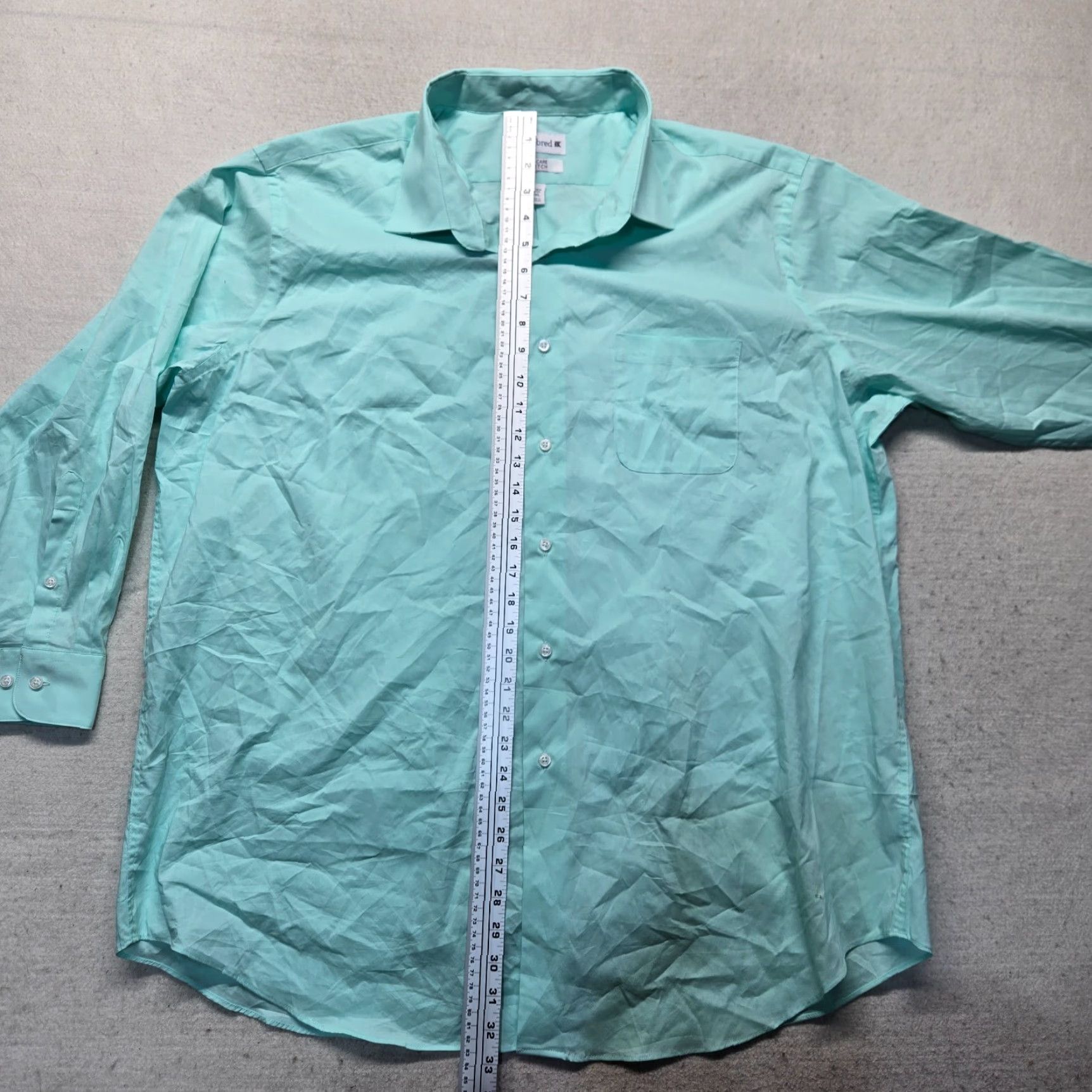 Vintage Saddlebred Dress Shirt Men XL 18.5 Blue Long Sleeve Button up Adult Regular Clean Cotton Solid Shirt Size 46R - 6 Thumbnail