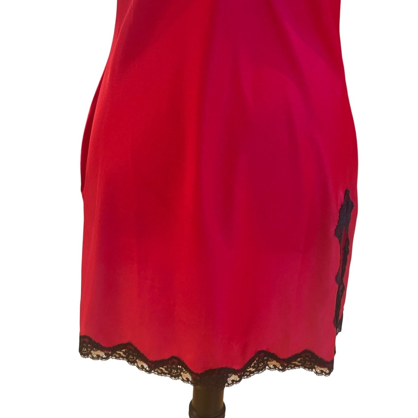Victoria's Secret Victoria's Secret Satin Red Slip Dress With Black Lace S Size ONE SIZE - 3 Thumbnail