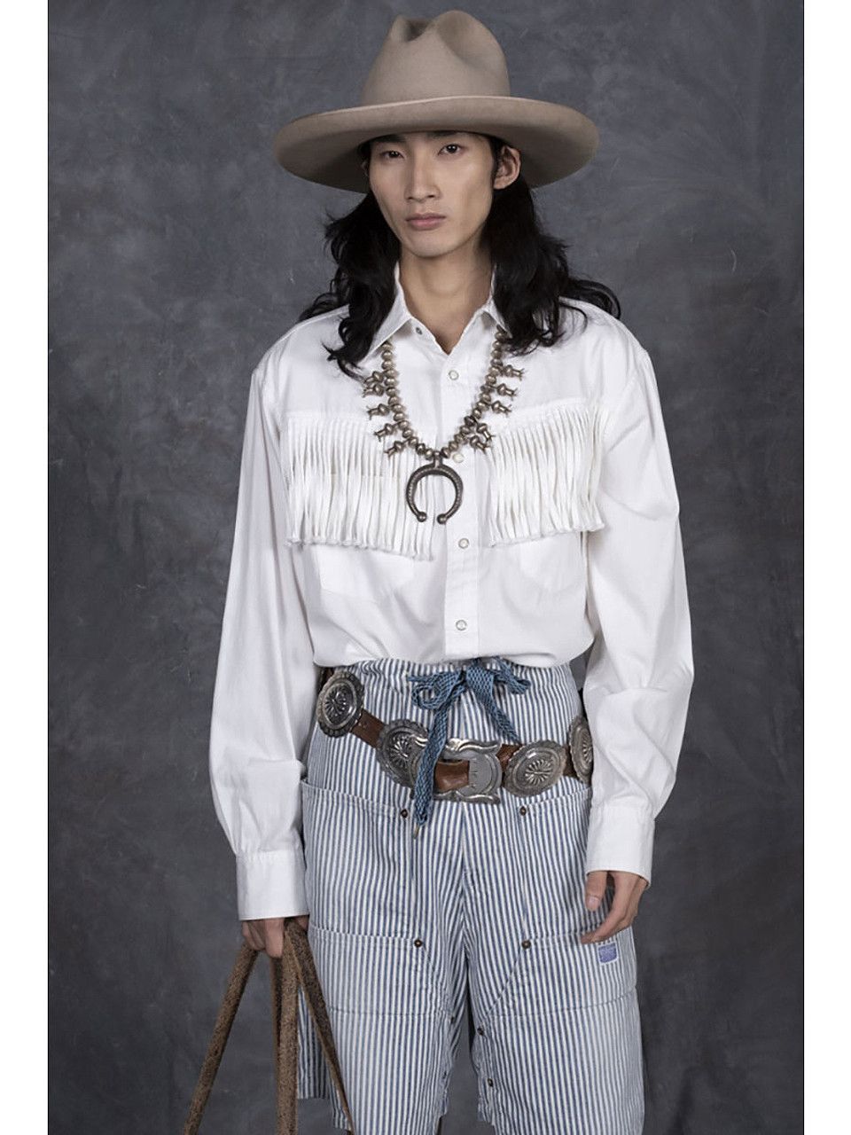 Kapital [3] 5.5oz Denim Fringe Husky Western Shirt in White Size US L / EU 52-54 / 3 - 16 Thumbnail