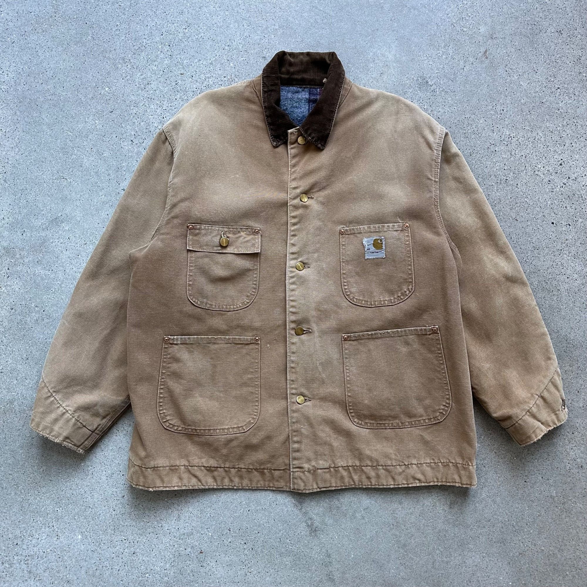 image of Vintage 70's Carhartt Blanket Lined Chore Jacket in Tan, Men's (Size XL)