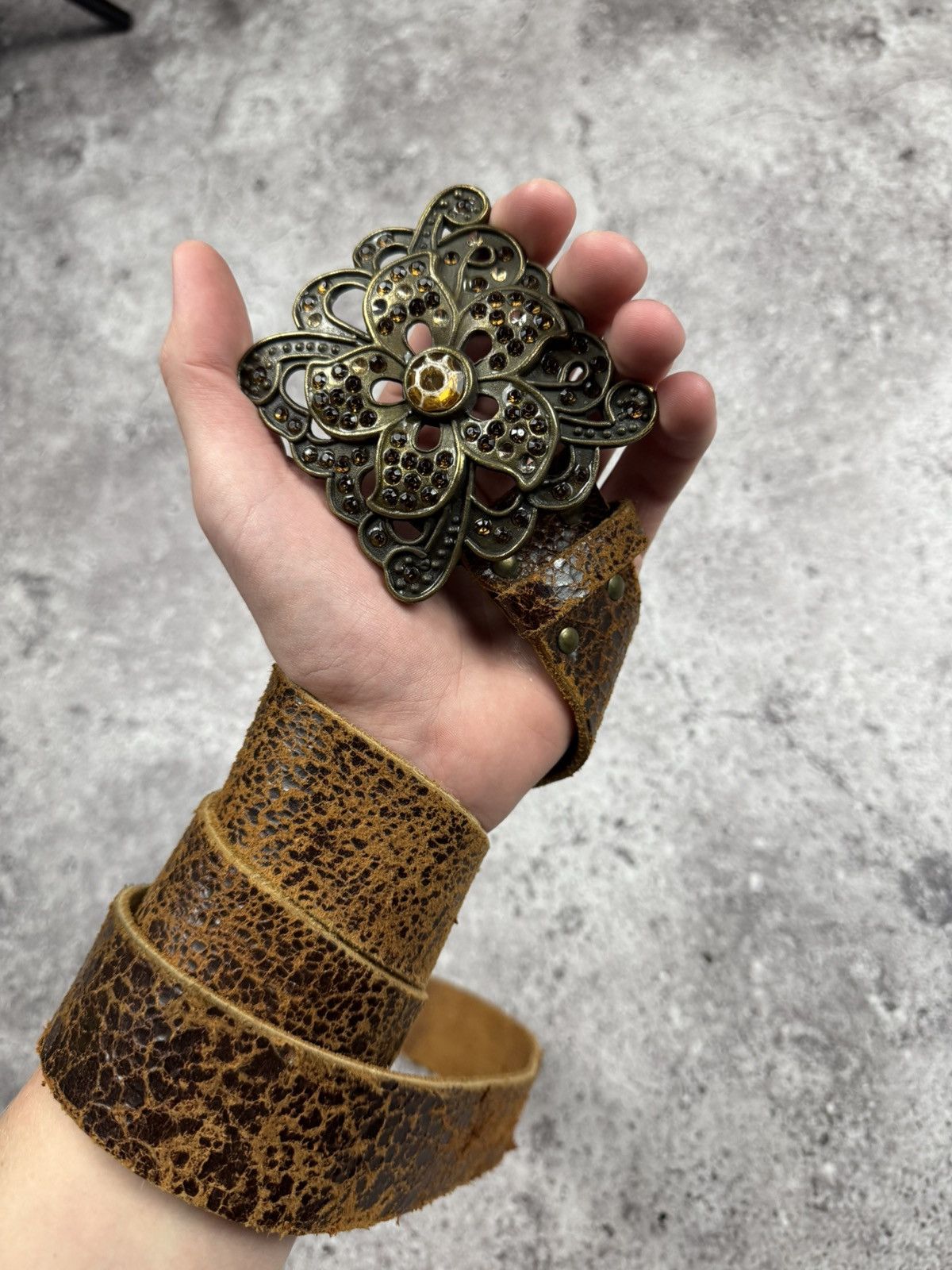 Japanese Brand 00’s NUMBER NINE STYLE FLOWER LEATHER RARE Y2K BELT VINTAGE Size ONE SIZE - 2 Thumbnail
