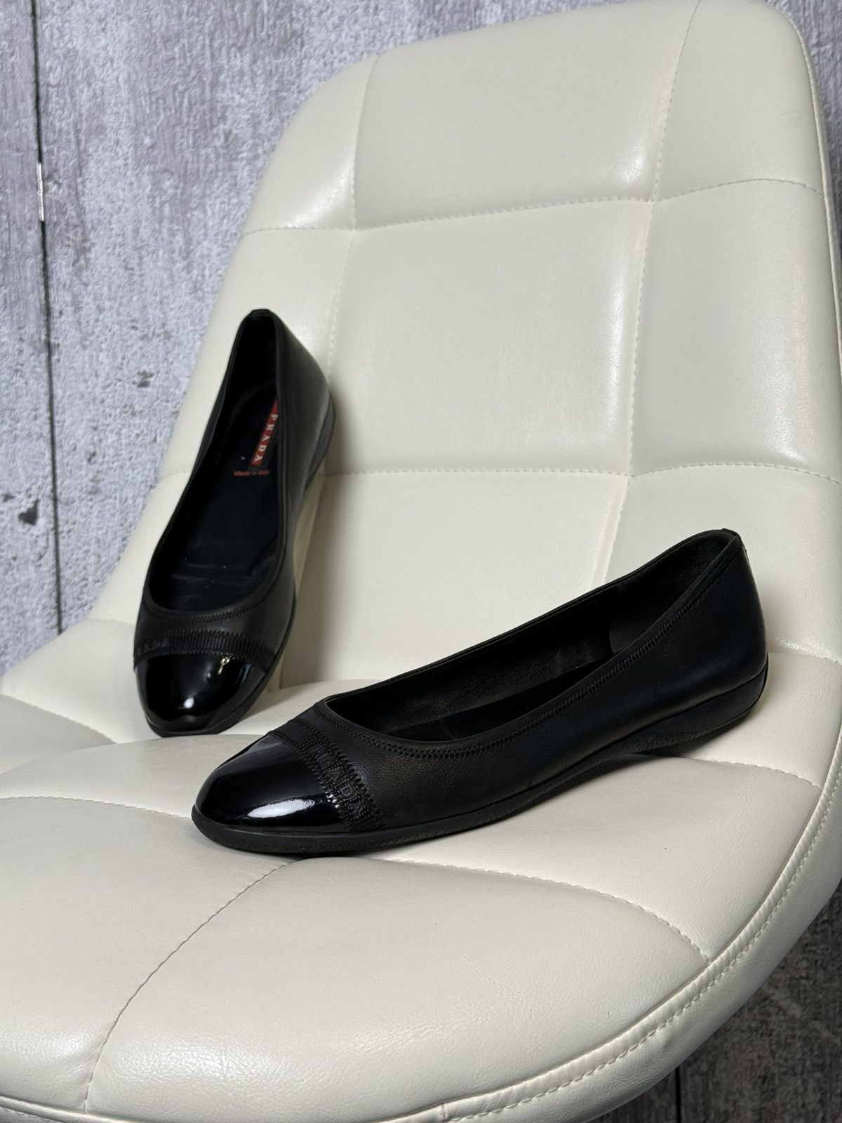 Prada Vintage 00s Prada Ballet Flats Leather Patent Toe Cap Shoes Size US 8 / IT 38 - 1 Thumbnail