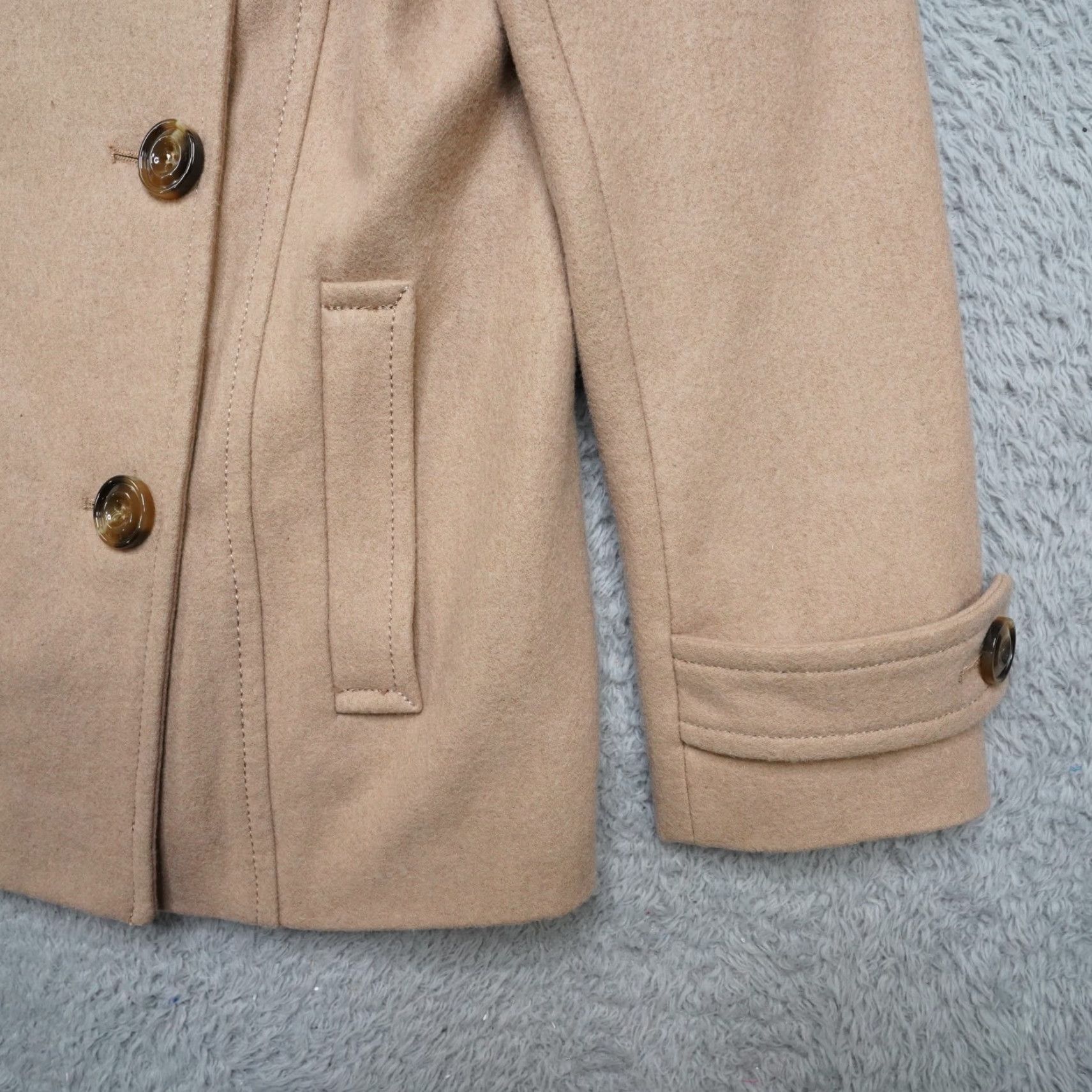 Vintage Wool Pea Coat Womens L Tan M. Julian Button Excellent Size L / US 10 / IT 46 - 6 Thumbnail