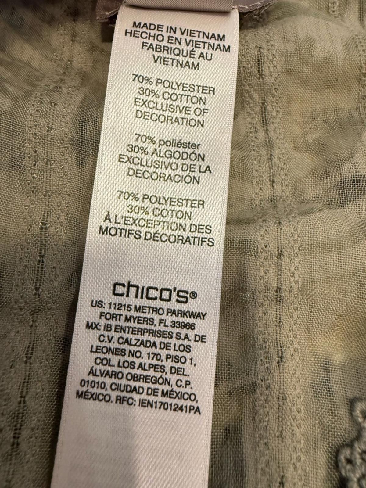 Chicos Chico’s tropical palm open cardigan army green lace SZ 2/M Size M / US 6-8 / IT 42-44 - 6 Thumbnail
