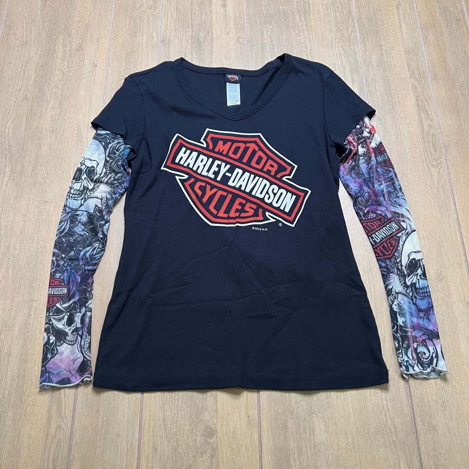 Harley Davidson Y2K Harley Davidson Sz M Black Logo Tattoo Long Sleeve USA Size M / US 6-8 / IT 42-44 - 1 Thumbnail