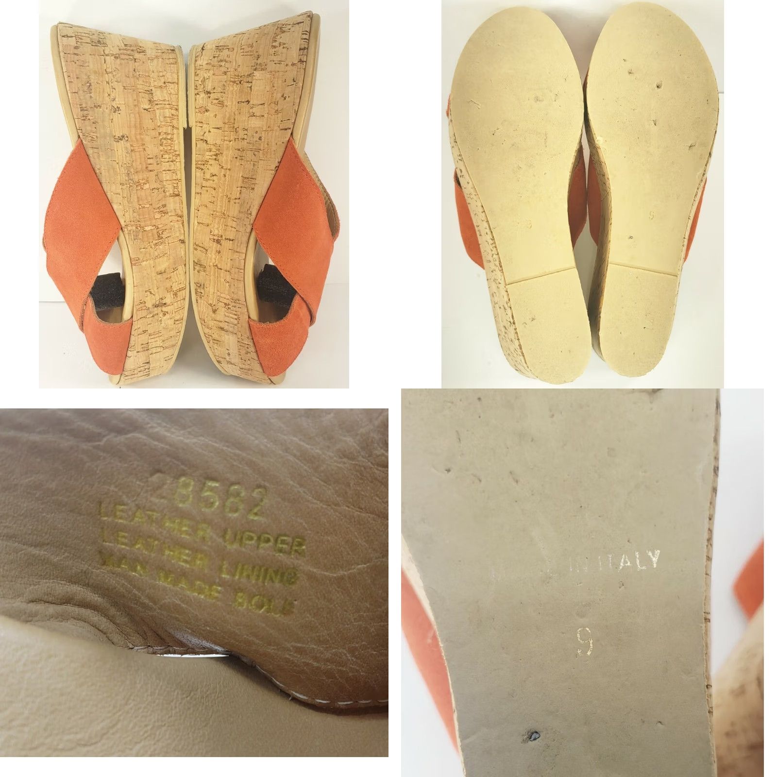 Vintage Garnet Hill Orange Canvas Cork Wedge Sandals 9M Leather Insoles Slip On Women Size US 9 / IT 39 - 8 Thumbnail