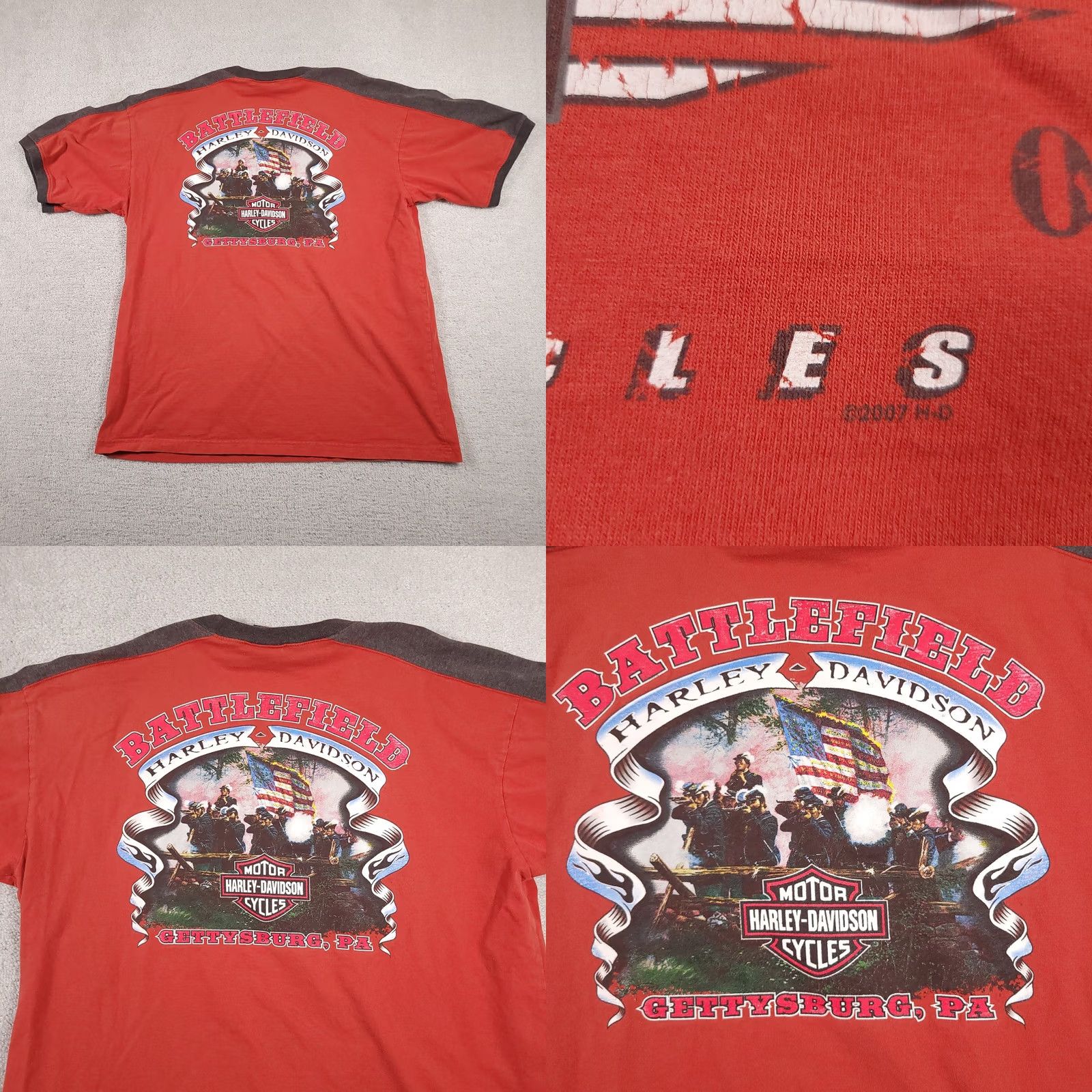 Harley Davidson VINTAGE Harley-Davidson Ringer Shirt Mens XL Red Gettysburg PA 2007 USA T-Shirt Crew Neck N/A Size US XL / EU 56 / 4 - 9 Thumbnail