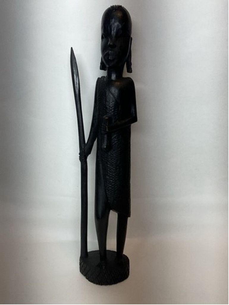 Other Hand Carved Wood Hunter Tribal Figure Kenyan Besmo 14.5” Size 26 - 15 Thumbnail