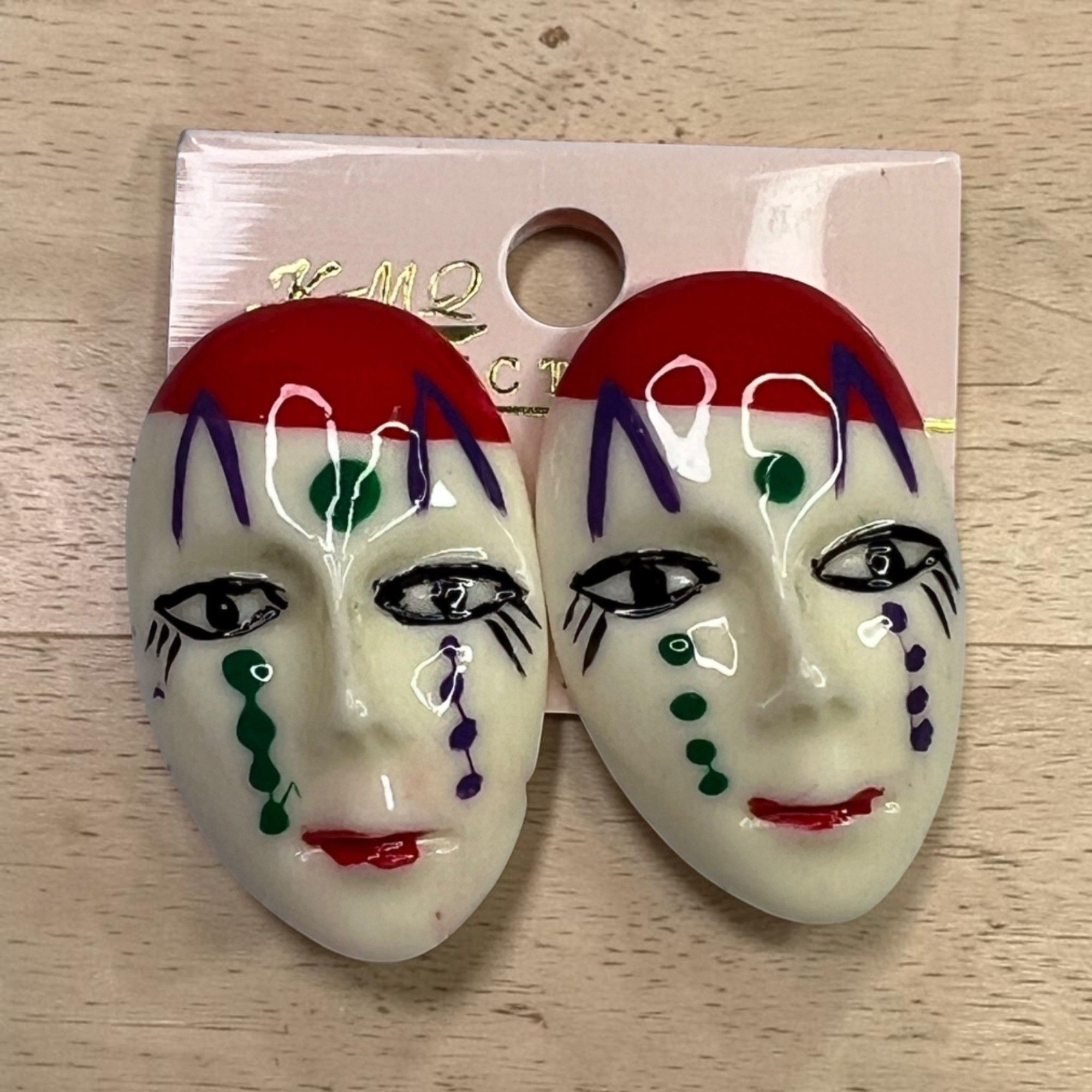 Other Vintage KMQ Mime Mask Face Stud Earrings Painte Size ONE SIZE - 1 Thumbnail