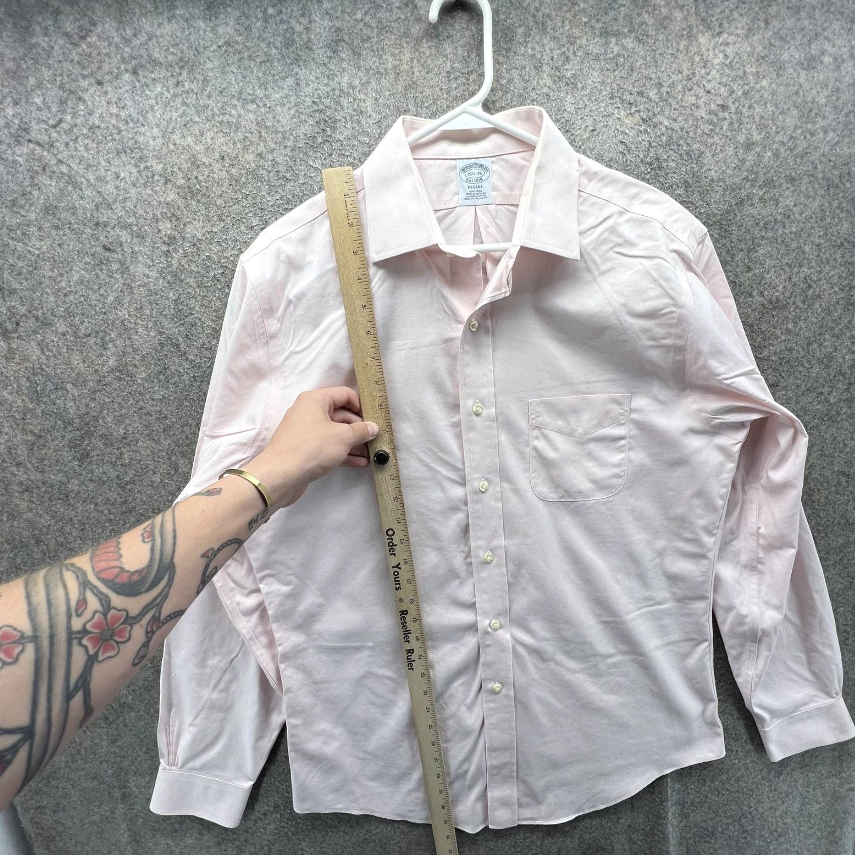 Brooks Brothers Brooks Brothers Dress Shirt Mens 15.5 Pink Solid Slim Regent Non Iron Shirt 34/35 Sleeve Button Cuff Mens Size 42R - 4 Thumbnail