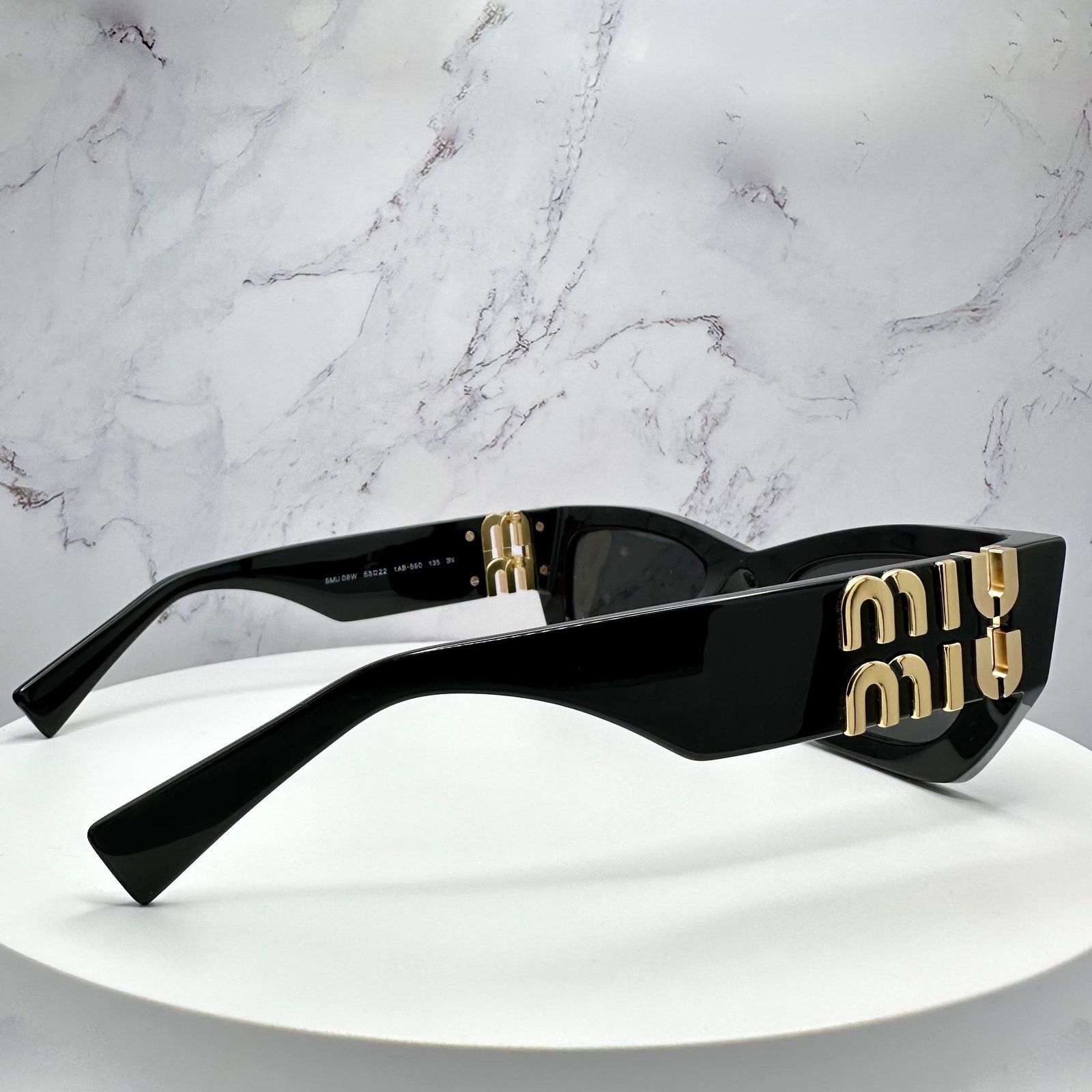 Miu Miu MIU MIU Sunglasses New Black Gold Metal Logo Cat Eye Size ONE SIZE - 13 Thumbnail