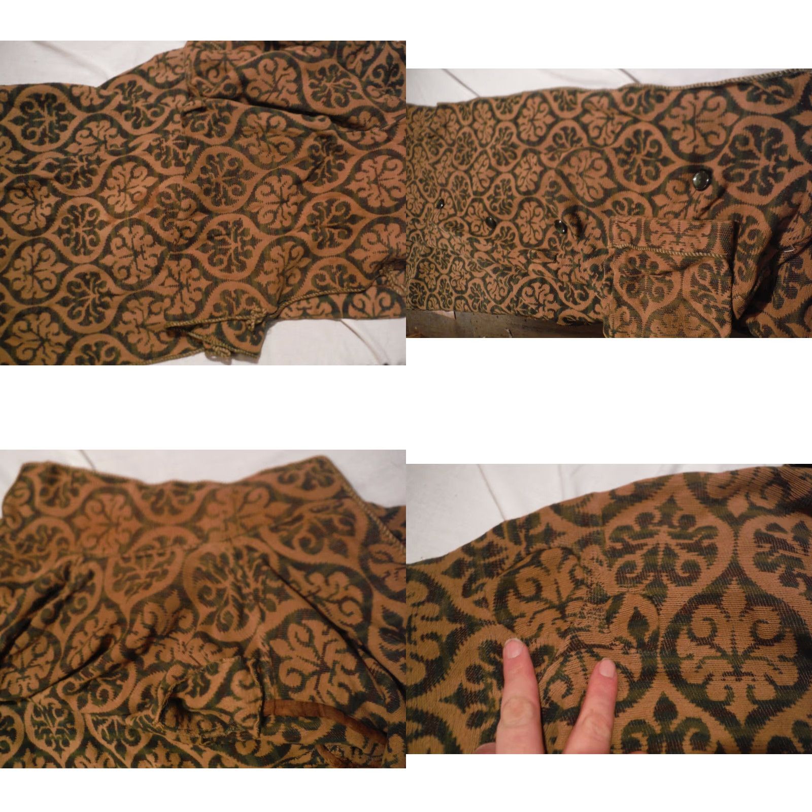 Vintage VINTAGE Womens Heavy Cotton Fleur De Lis Robe Green Marble Buttons Size Large Size ONE SIZE - 8 Thumbnail