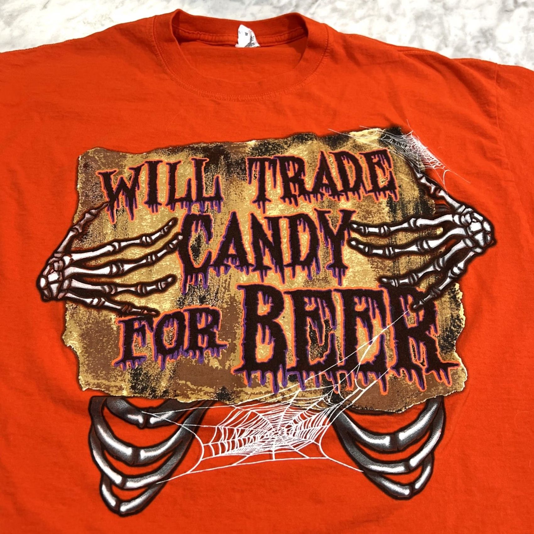 Jerzees Jerzees T Shirt Halloween Graphic Print Orange XL Men Crew Neck 100% Cotton Funny Trick Treat Vest? Size US XL / EU 56 / 4 - 2 Thumbnail