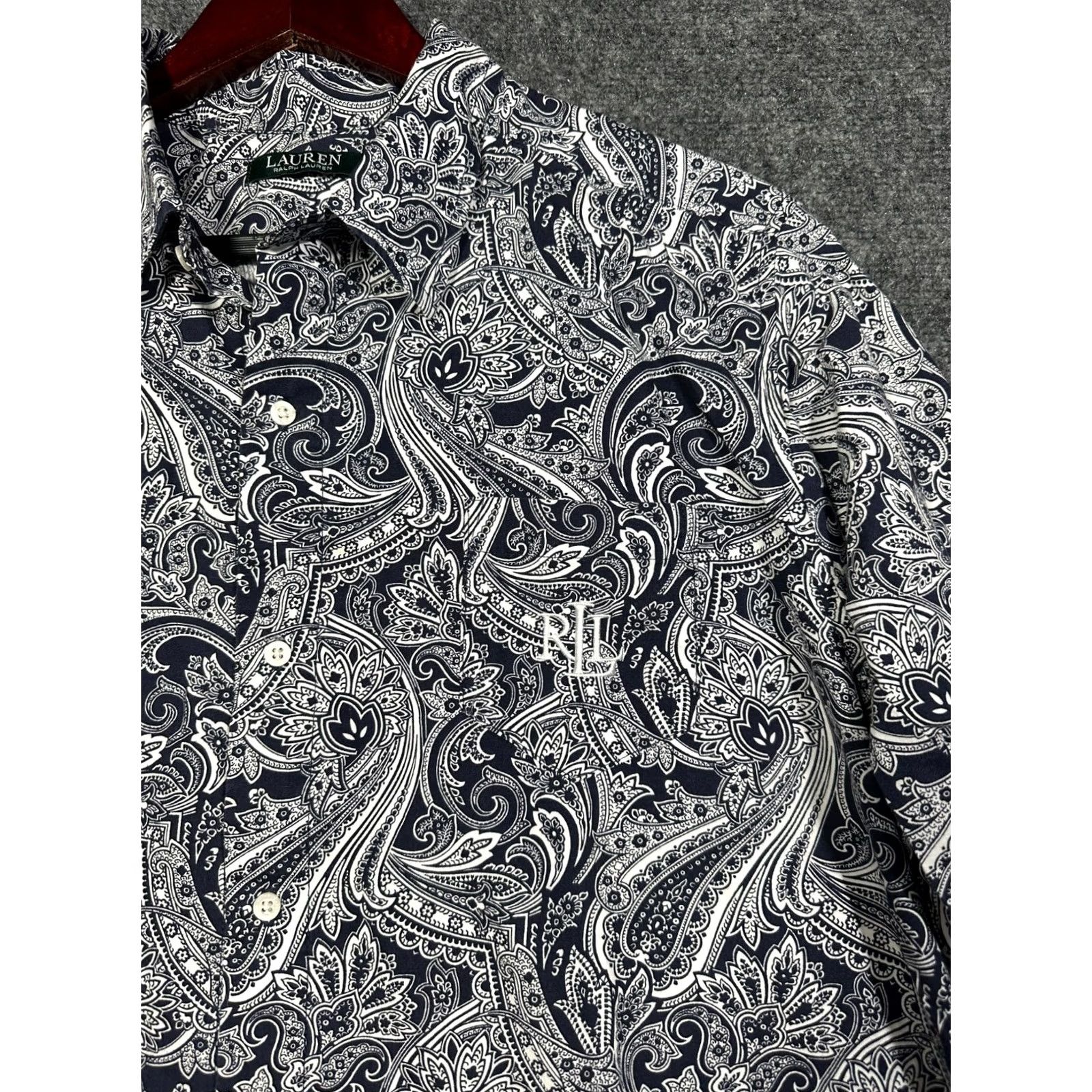 Ralph Lauren Lauren Ralph Lauren Womens Top Large Blue Paisley Cotton 3/4 Sleeve Buttons Size L / US 10 / IT 46 - 4 Thumbnail