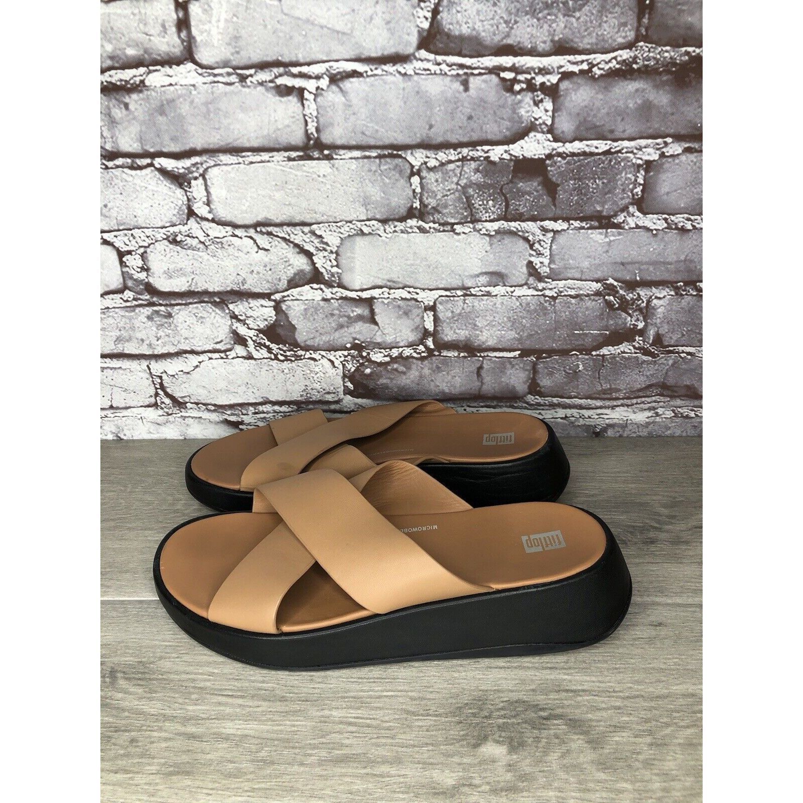 Other Fitflop F-Mode Brown Leather Flatform Cross Strap Slides Wom Size US 10 / IT 40 - 15 Thumbnail