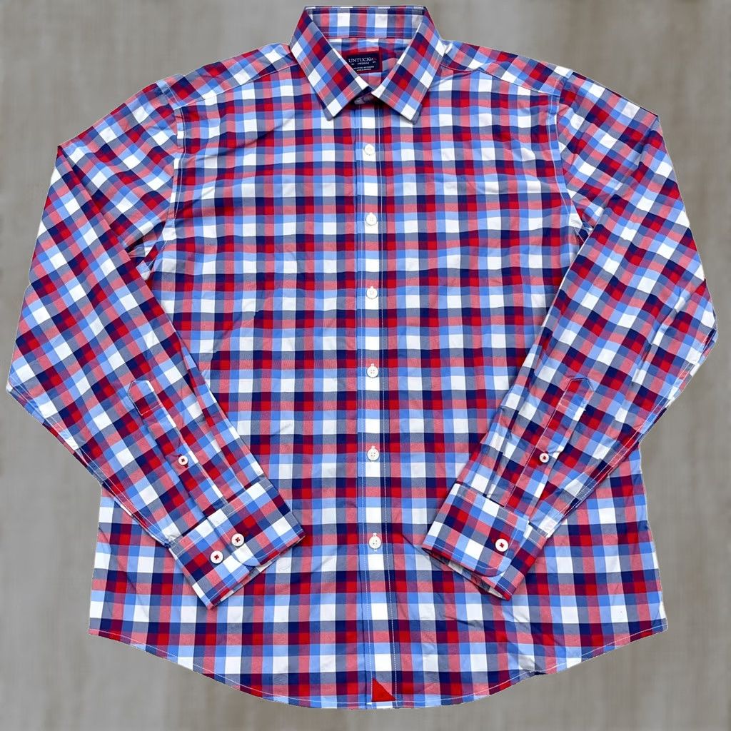 UNTUCKit UNTUCKit Shirt Adult Medium Blue Red Plaid Button Up Nylon Performance Dress Size 40R - 1 Thumbnail